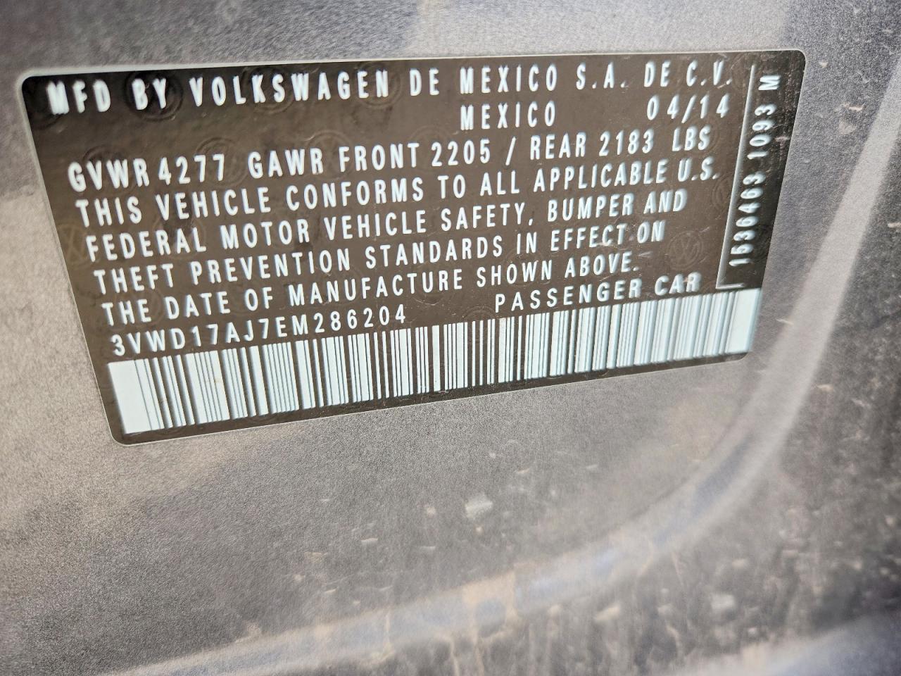 2014 Volkswagen Jetta Se Charcoal vin: 3VWD17AJ7EM286204