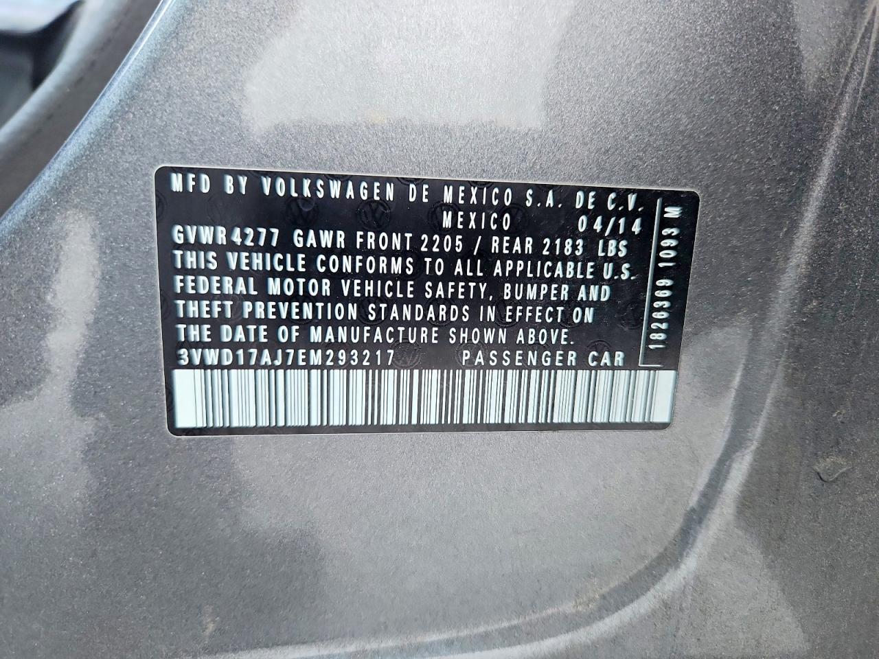 2014 Volkswagen Jetta Se Gray vin: 3VWD17AJ7EM293217