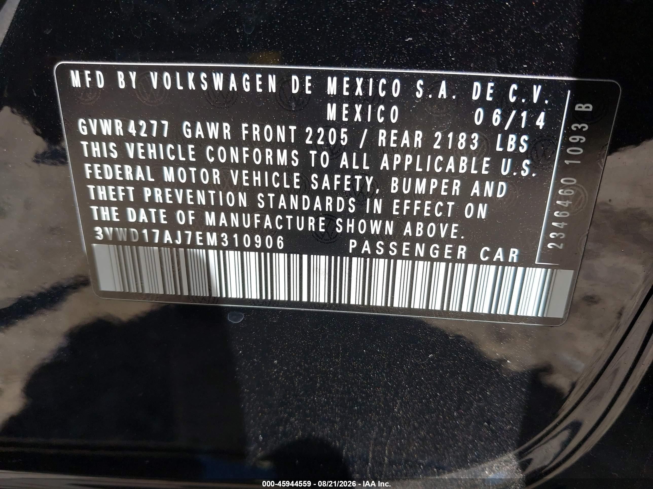 2014 Volkswagen Jetta 1.8t Se Black vin: 3VWD17AJ7EM310906