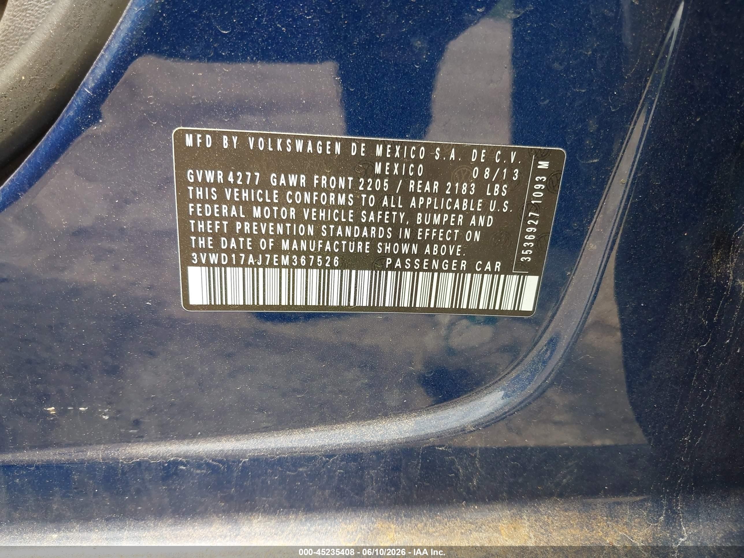 2014 Volkswagen Jetta 1.8t Se Blue vin: 3VWD17AJ7EM367526