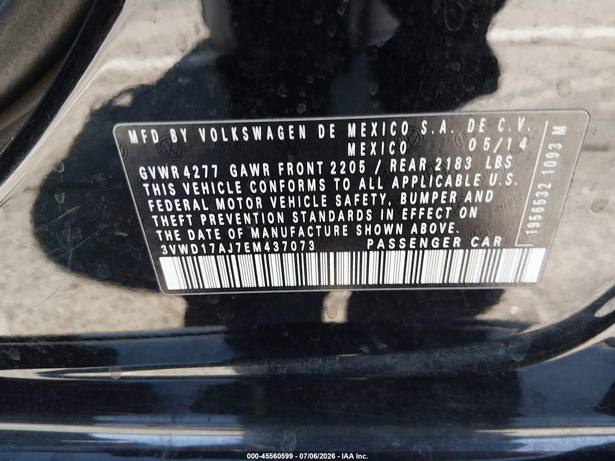 2014 Volkswagen Jetta 1.8t Se Black vin: 3VWD17AJ7EM437073