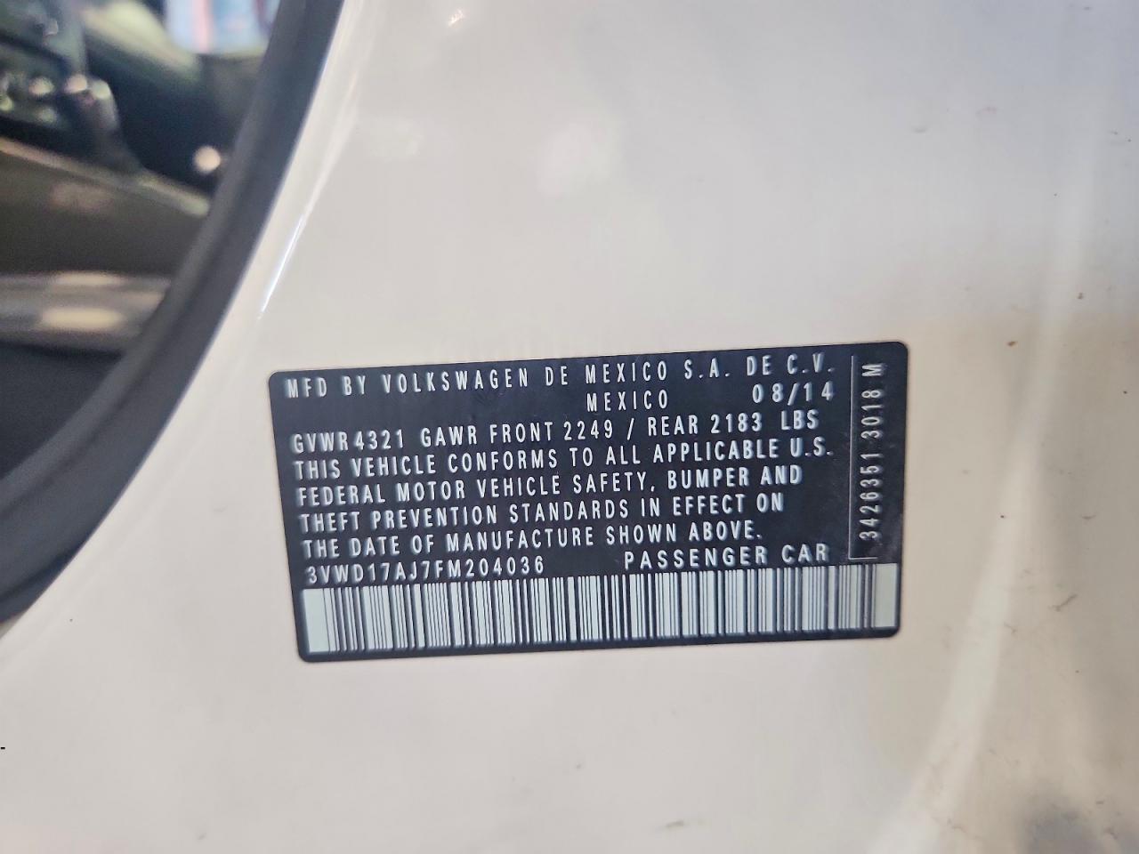 2015 Volkswagen Jetta White vin: 3VWD17AJ7FM204036