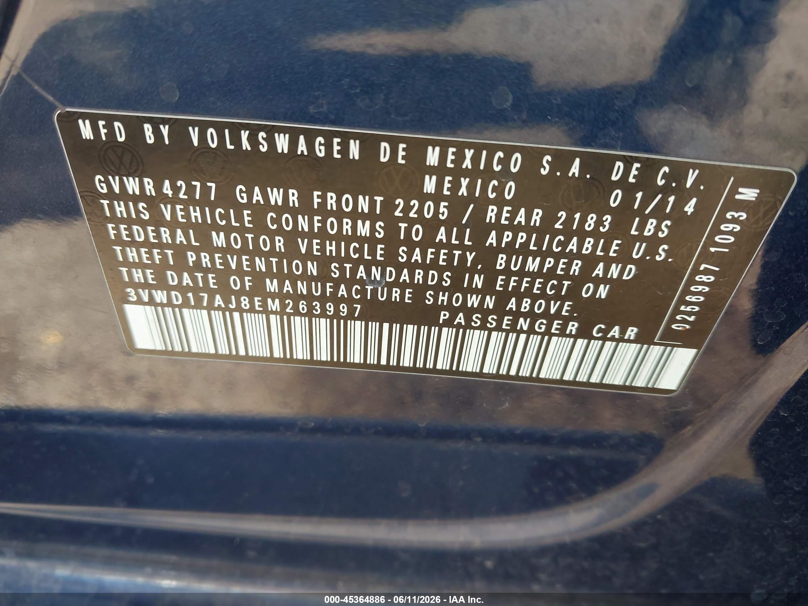 2014 Volkswagen Jetta 1.8t Se Синий vin: 3VWD17AJ8EM263997
