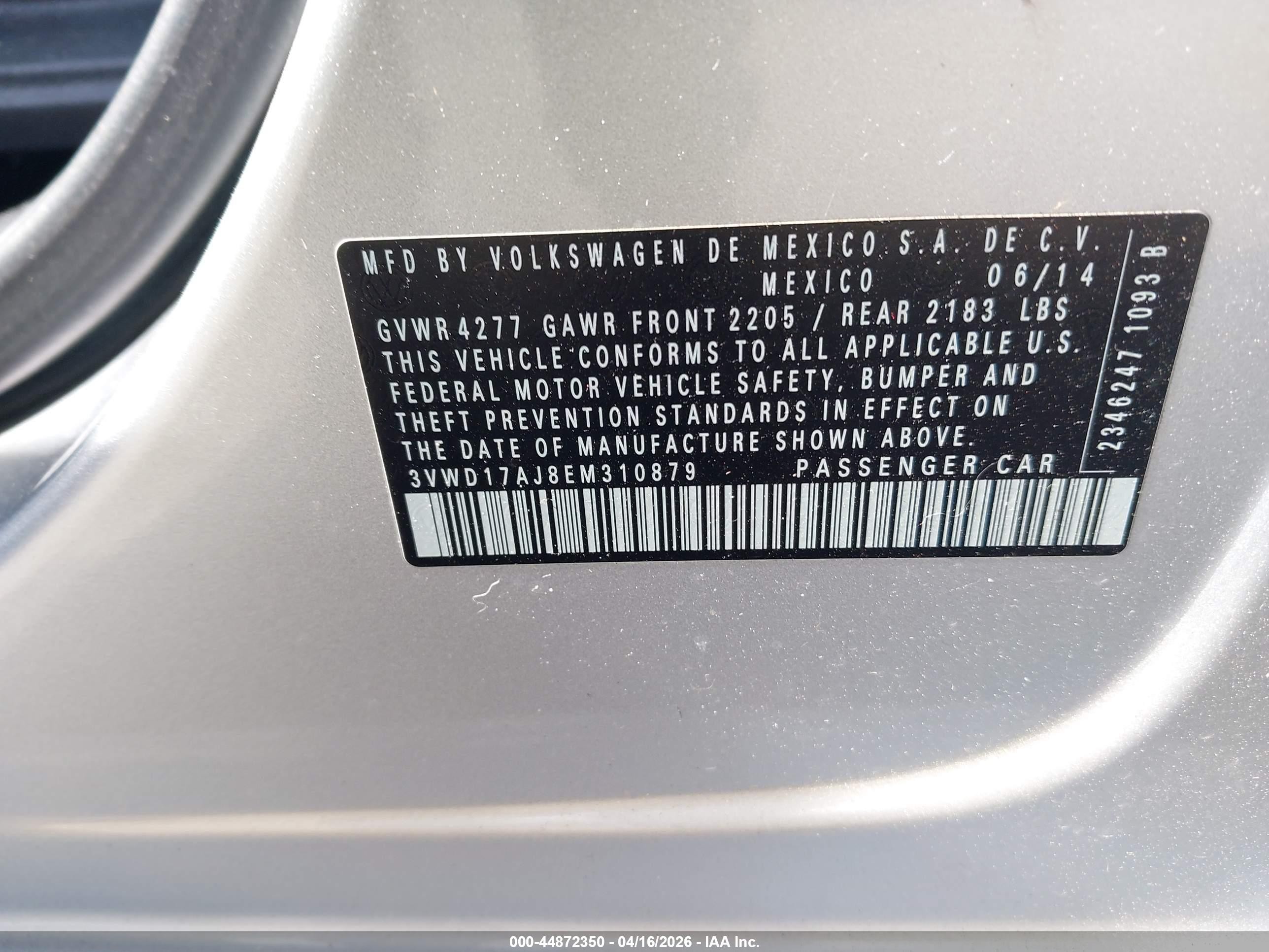 2014 Volkswagen Jetta 1.8t Se Серебряный vin: 3VWD17AJ8EM310879