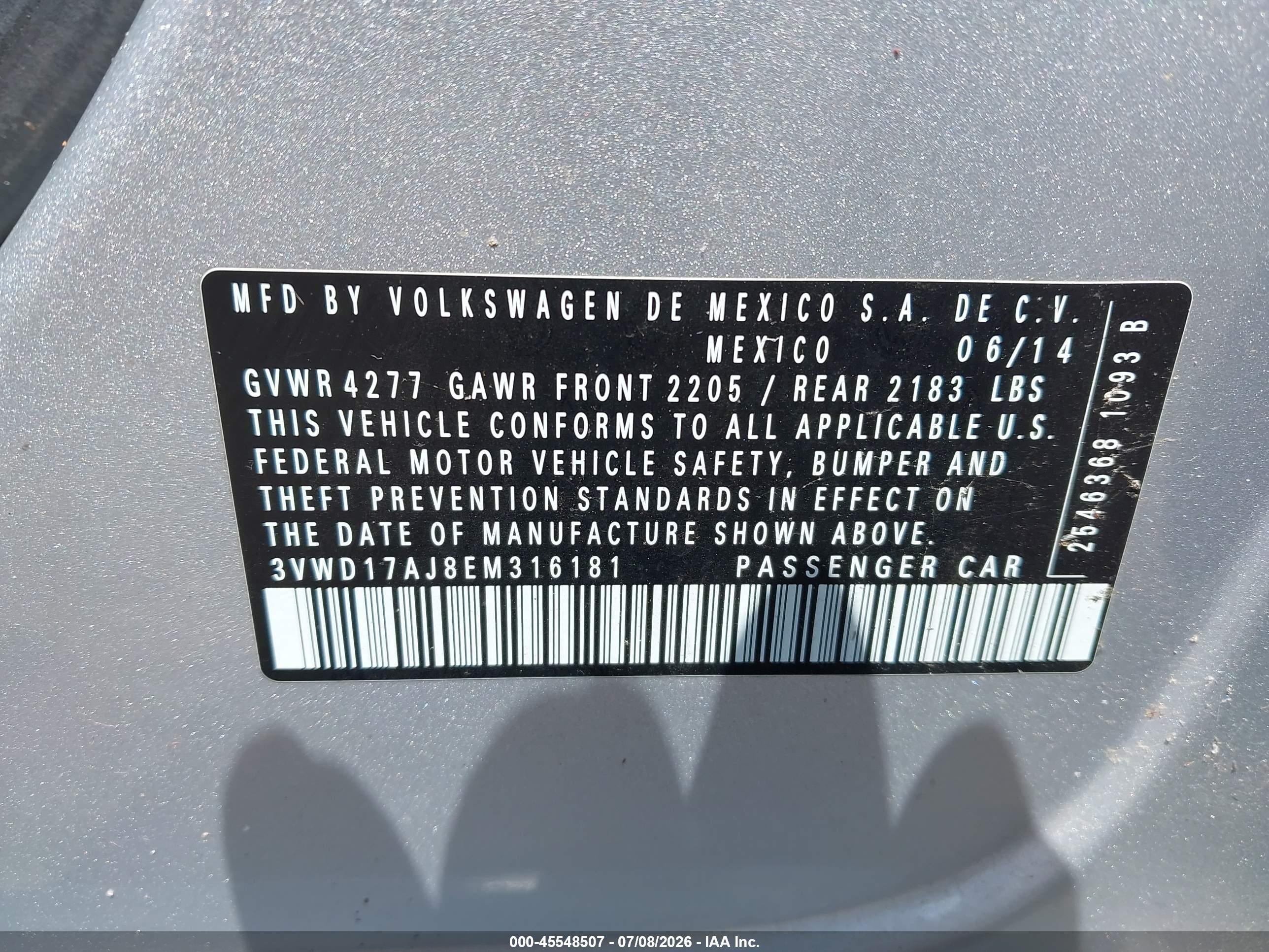 2014 Volkswagen Jetta 1.8t Se Silver vin: 3VWD17AJ8EM316181