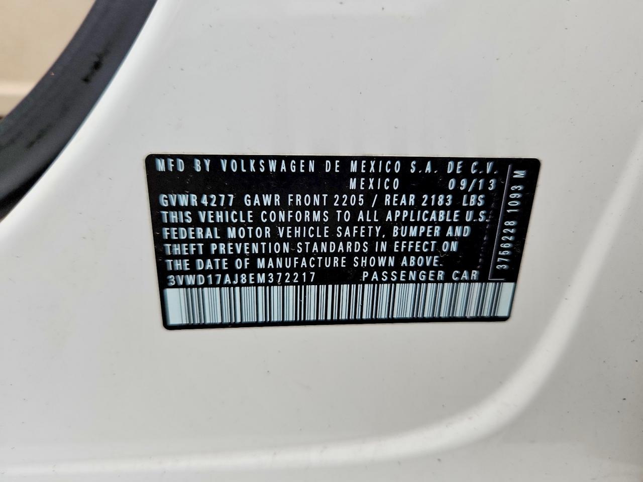 2014 Volkswagen Jetta Se White vin: 3VWD17AJ8EM372217