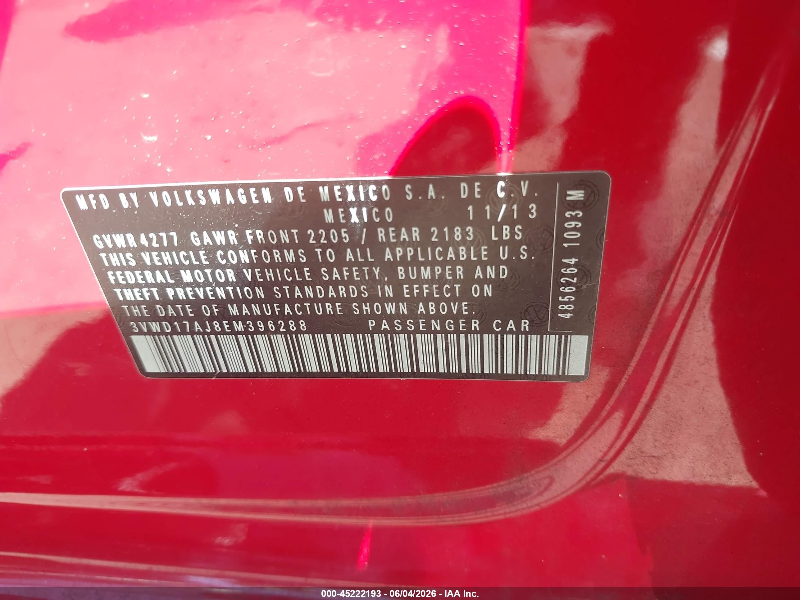 2014 Volkswagen Jetta 1.8t Se Red vin: 3VWD17AJ8EM396288