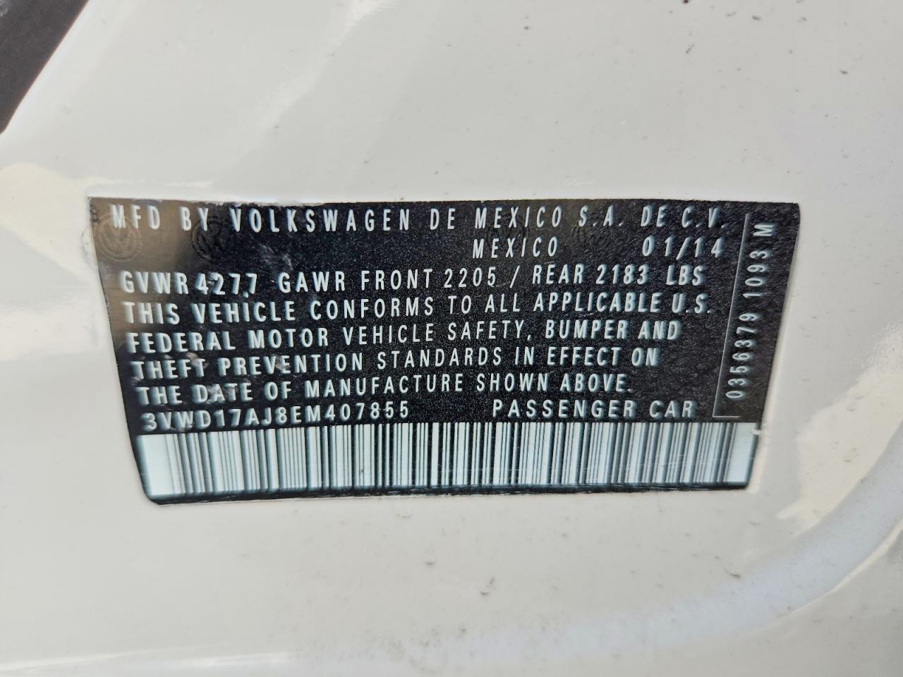 2014 Volkswagen Jetta Se White vin: 3VWD17AJ8EM407855