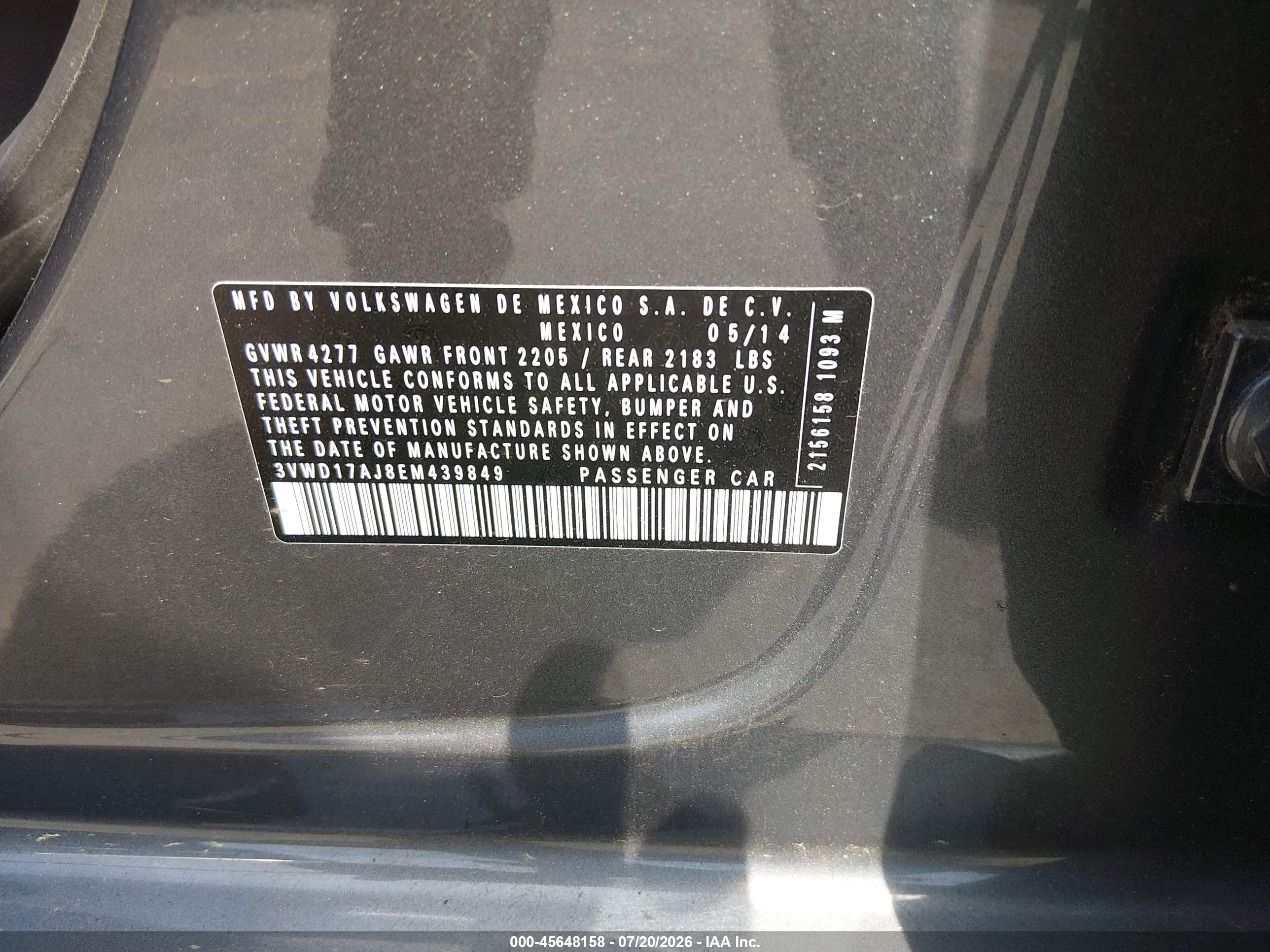 2014 Volkswagen Jetta 1.8t Se Gray vin: 3VWD17AJ8EM439849