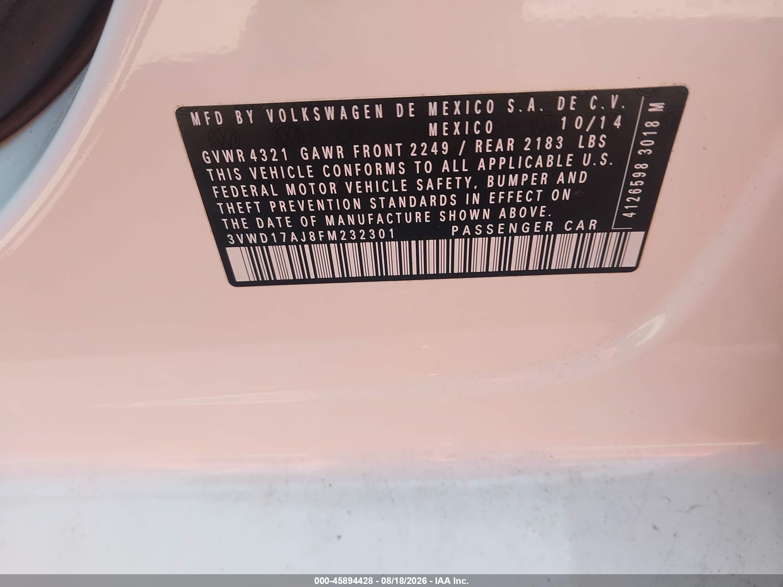 2015 Volkswagen Jetta Se White vin: 3VWD17AJ8FM232301