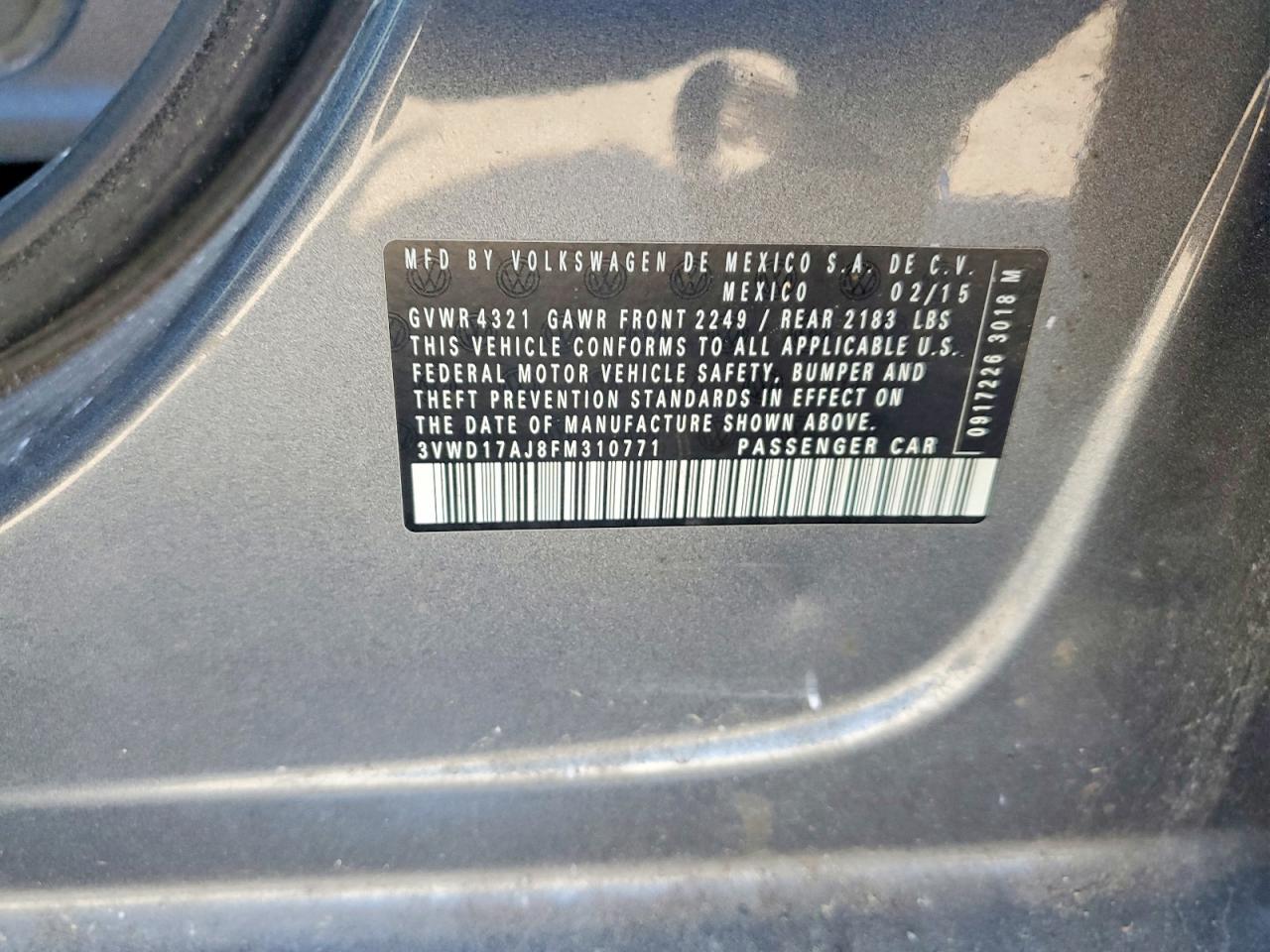 2015 Volkswagen Jetta Se Charcoal vin: 3VWD17AJ8FM310771