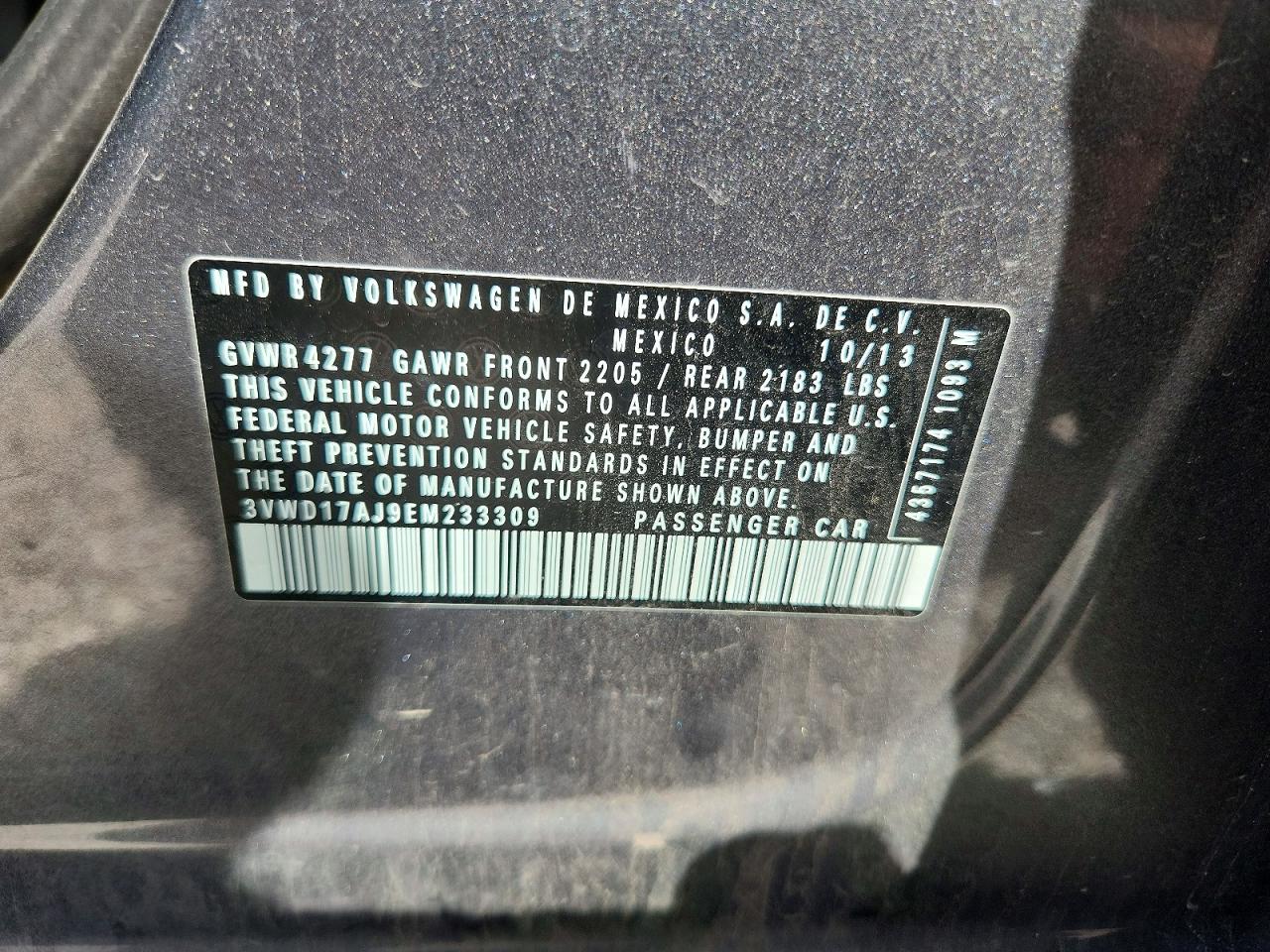 2014 Volkswagen Jetta Se Угольный vin: 3VWD17AJ9EM233309