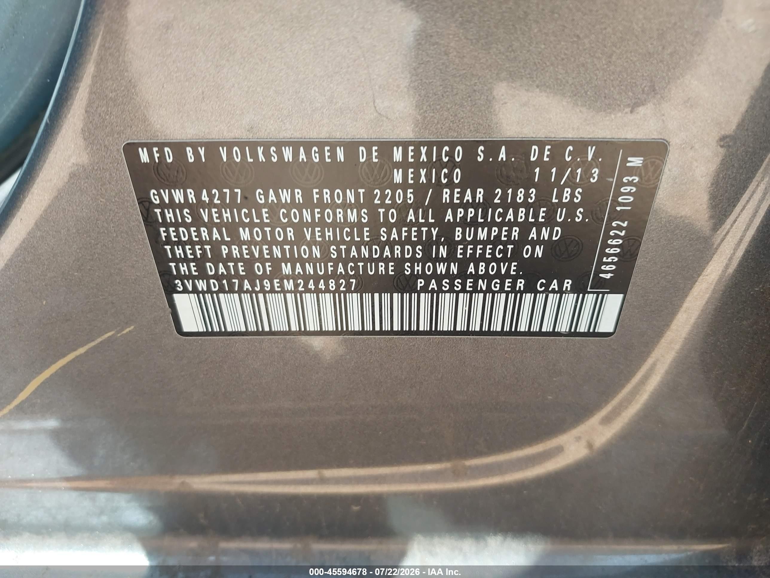 2014 Volkswagen Jetta 1.8t Se Gray vin: 3VWD17AJ9EM244827