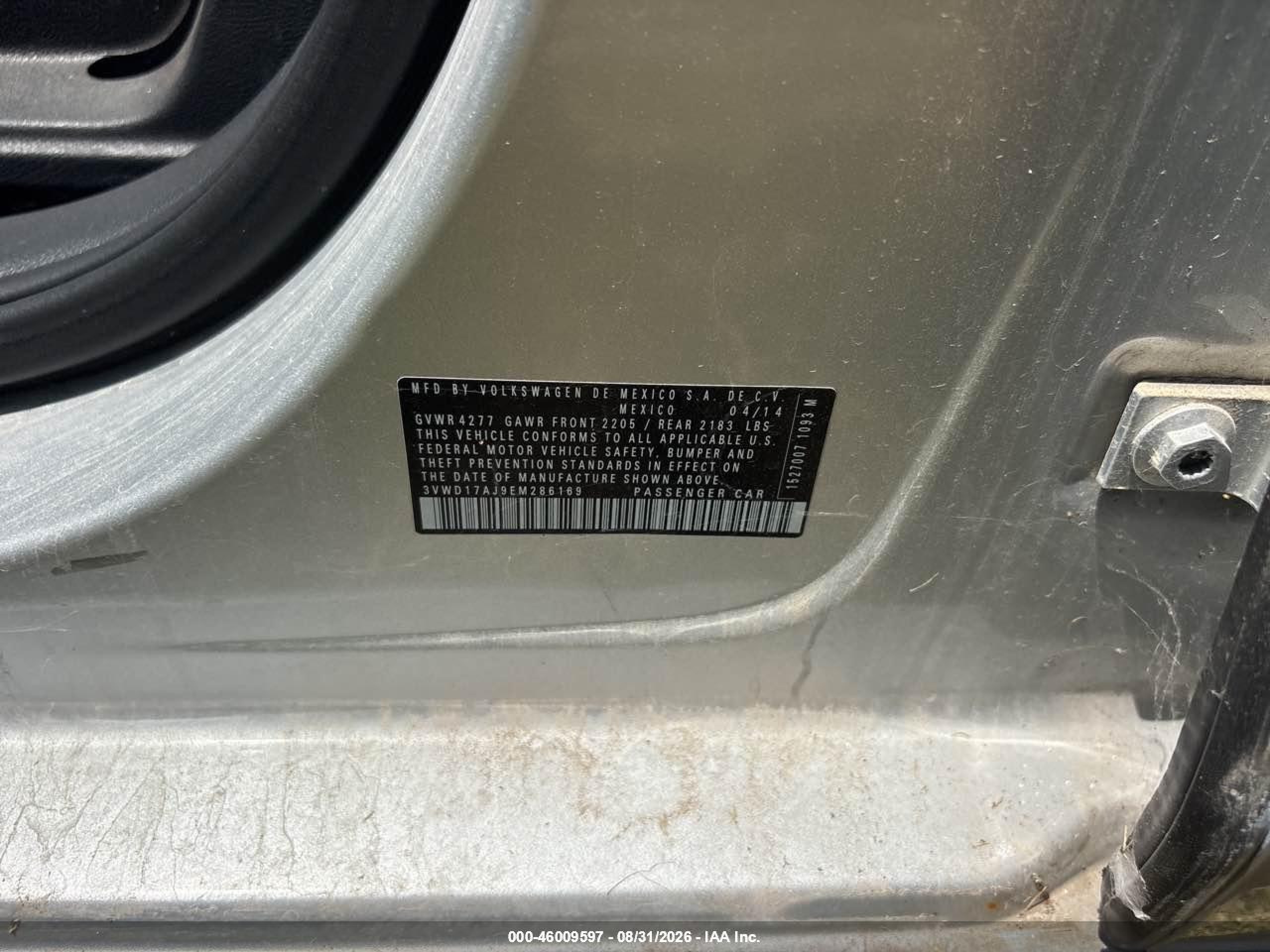 2014 Volkswagen Jetta Se vin: 3VWD17AJ9EM286169