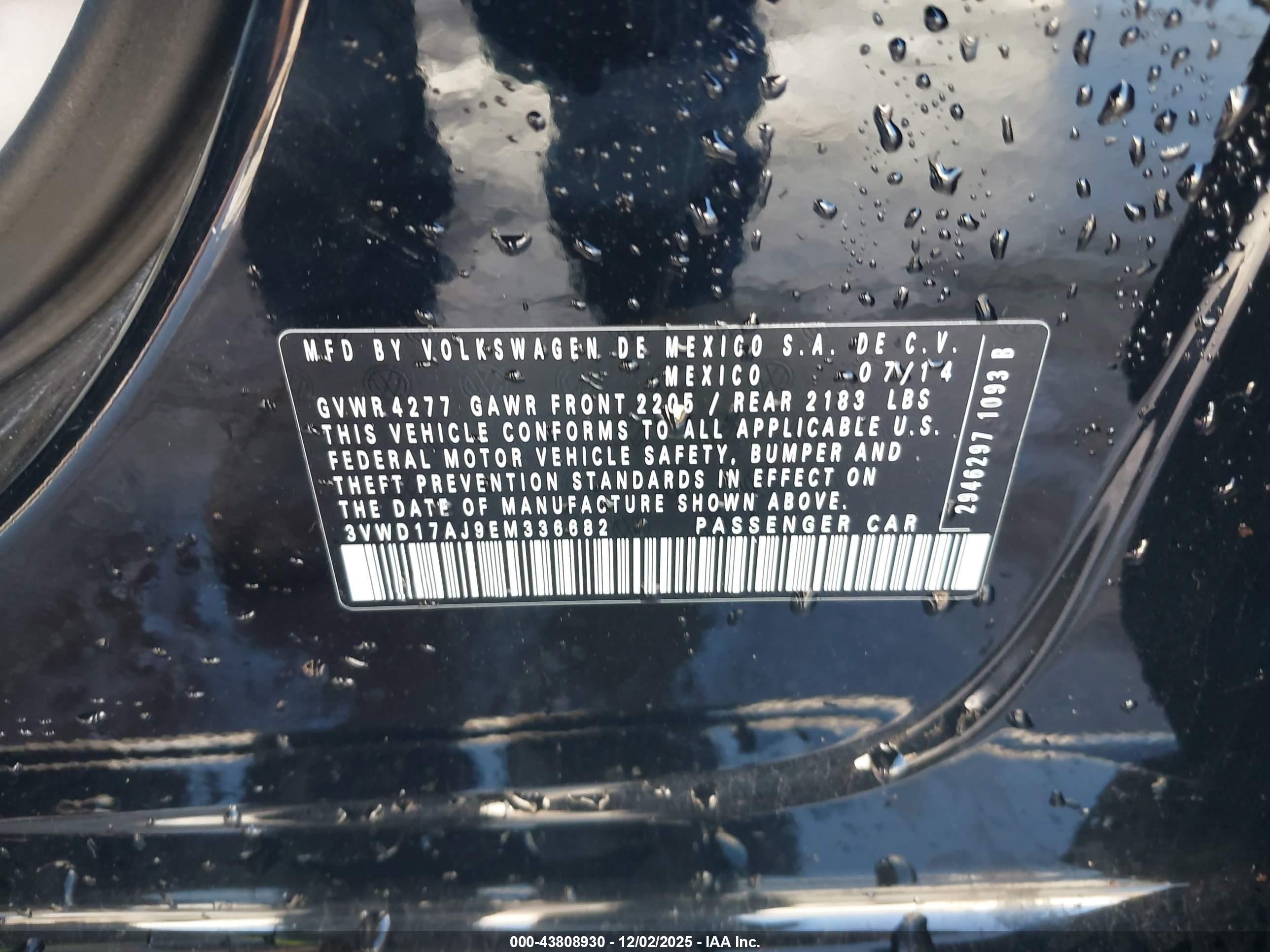 2014 Volkswagen Jetta 1.8t Se Black vin: 3VWD17AJ9EM336682