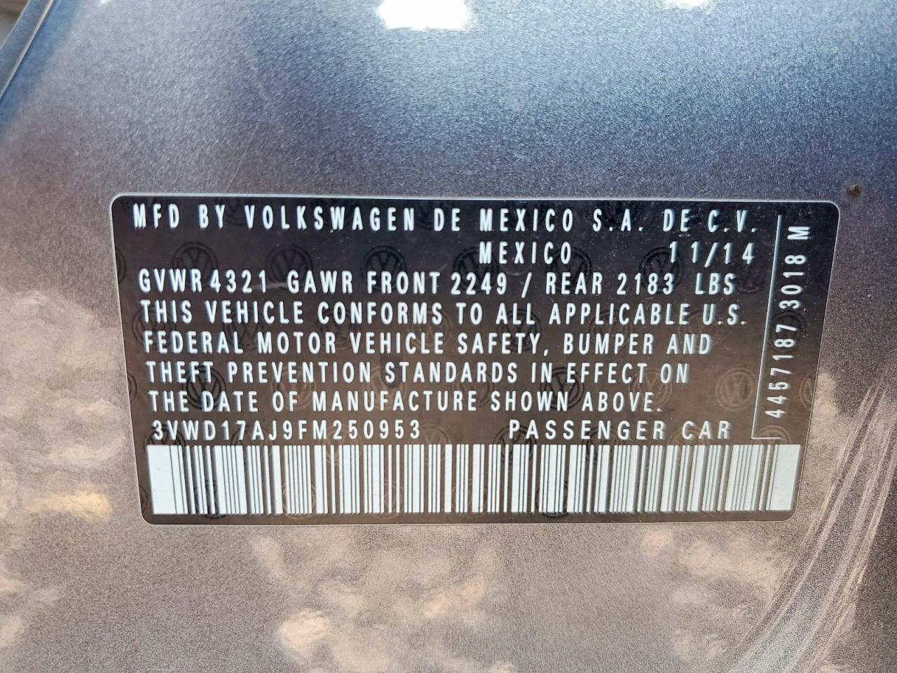 2015 Volkswagen Jetta Se Gray vin: 3VWD17AJ9FM250953