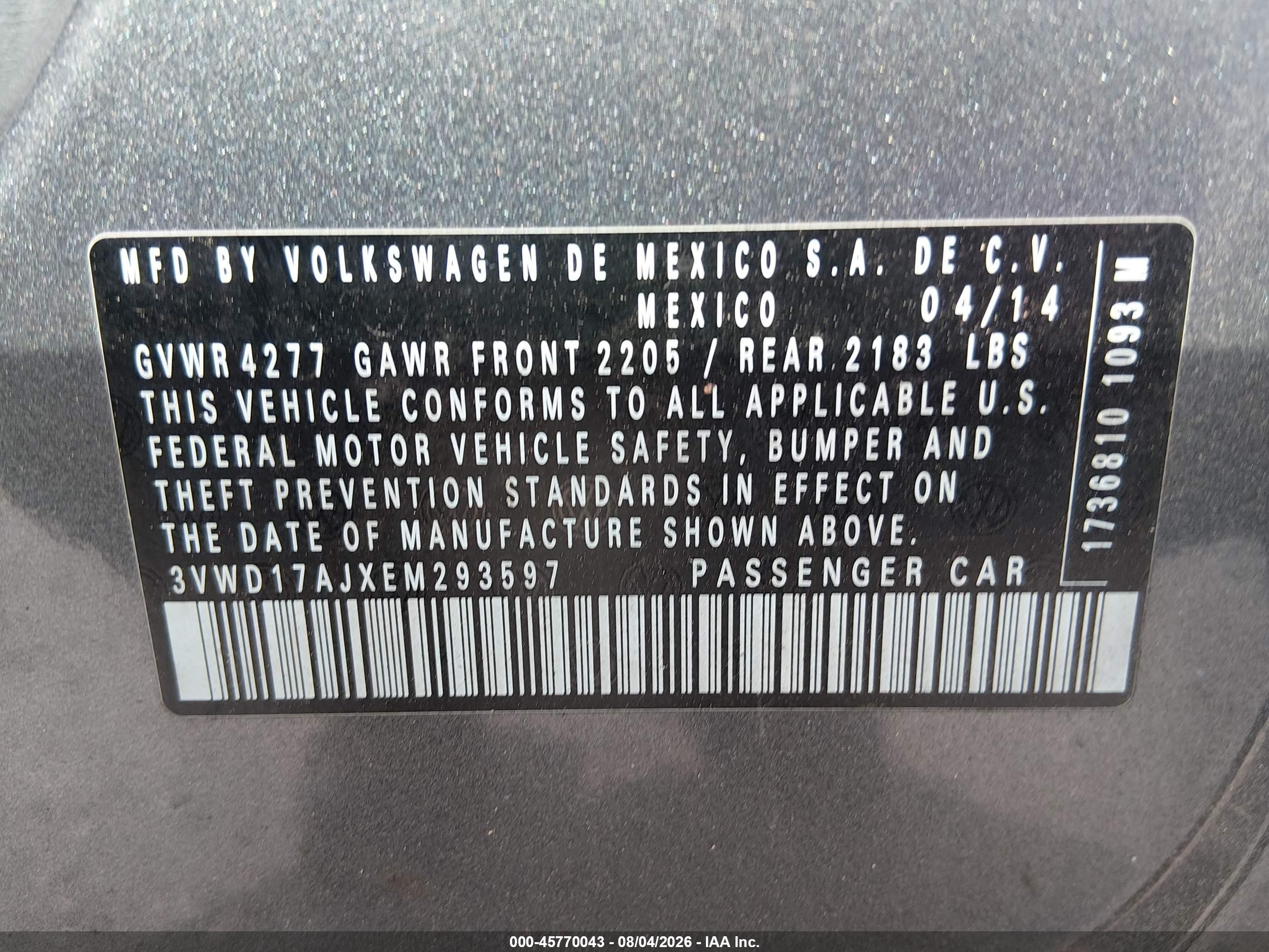 2014 Volkswagen Jetta 1.8t Se Gray vin: 3VWD17AJXEM293597