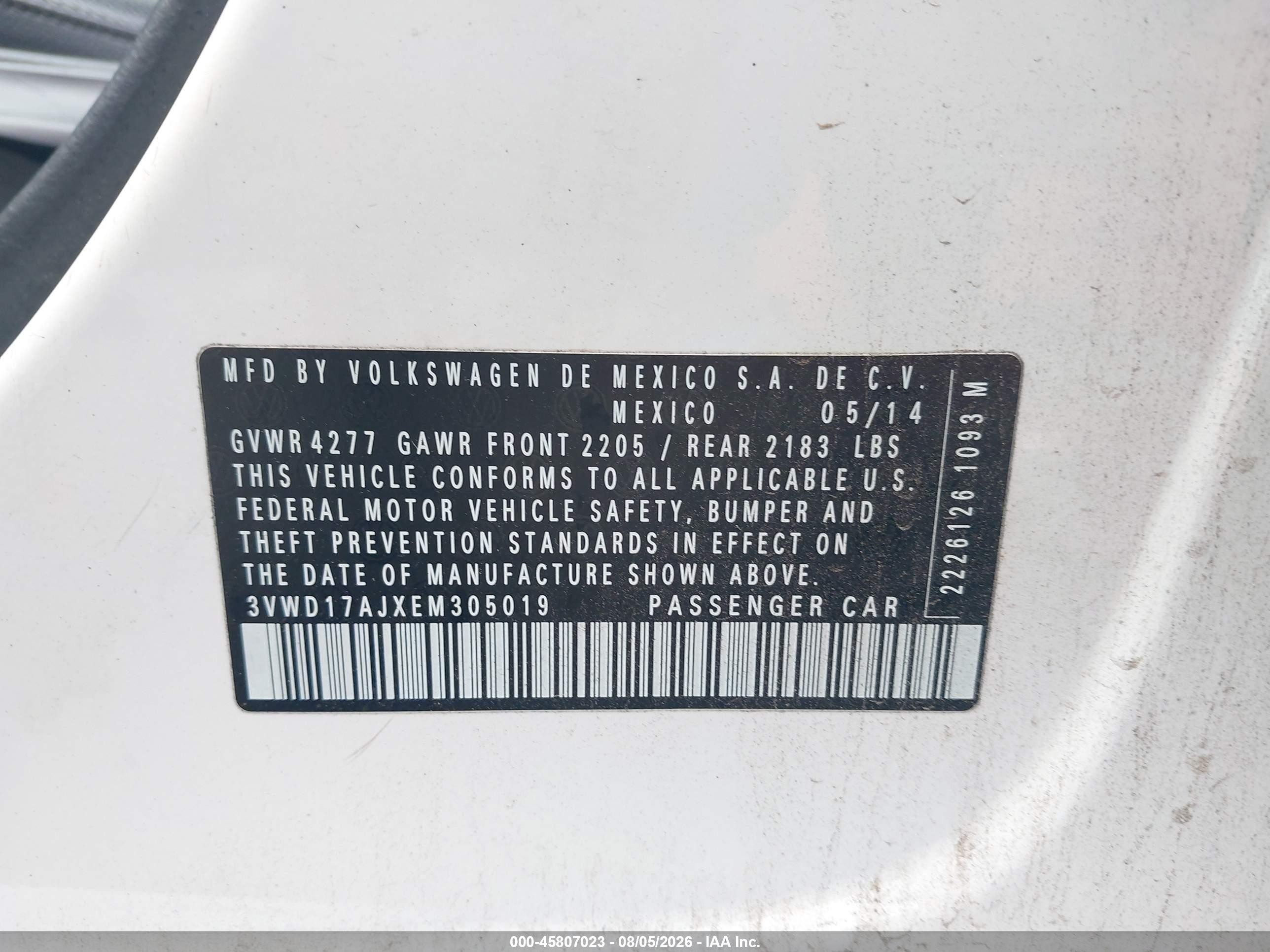 2014 Volkswagen Jetta 1.8t Se White vin: 3VWD17AJXEM305019
