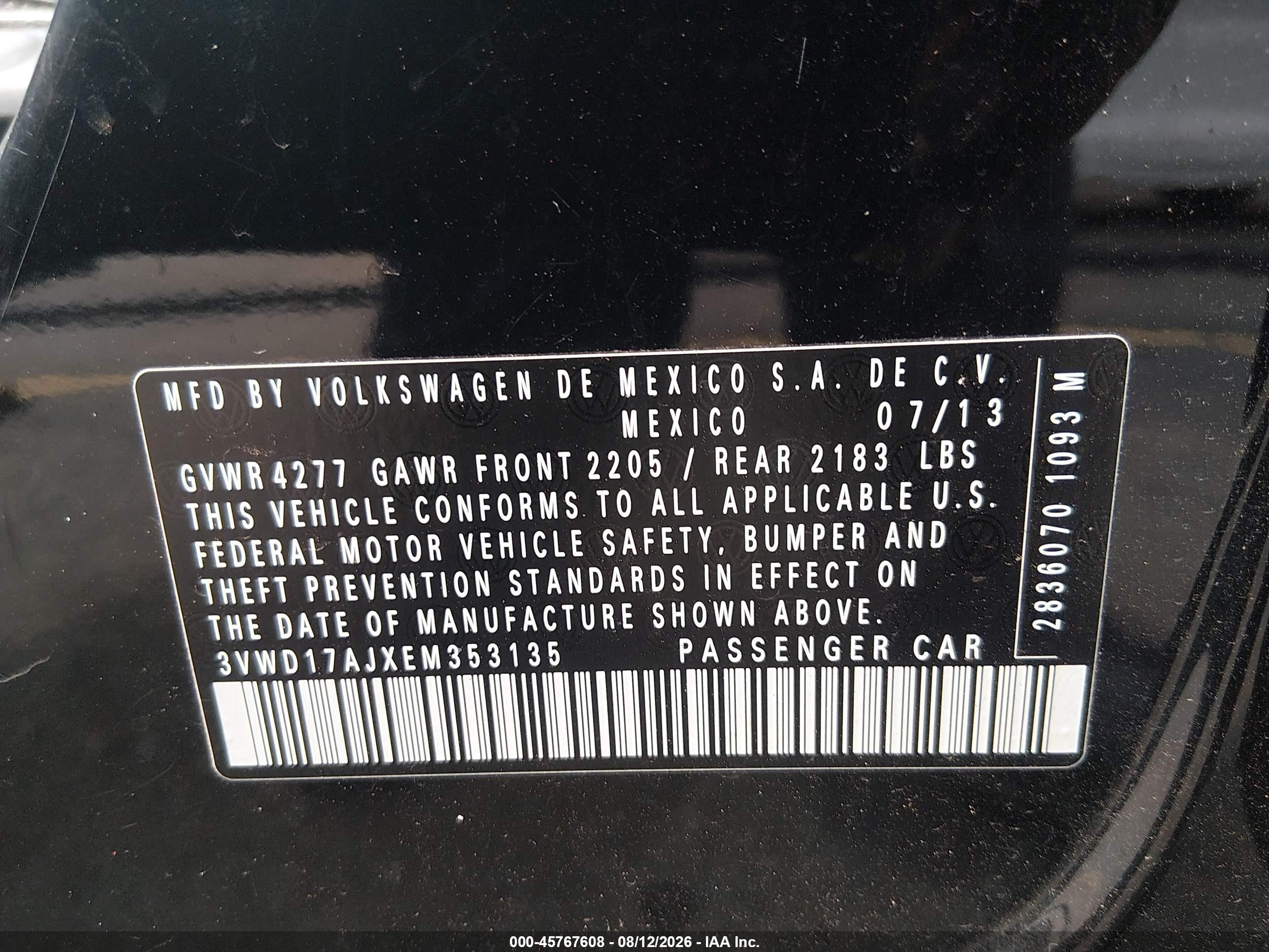 2014 Volkswagen Jetta 1.8t Se Black vin: 3VWD17AJXEM353135