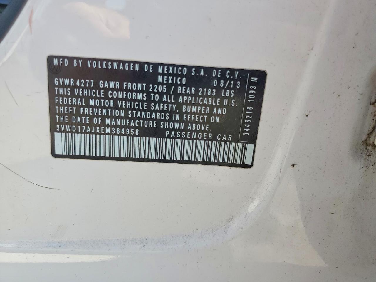 2014 Volkswagen Jetta Se White vin: 3VWD17AJXEM364958