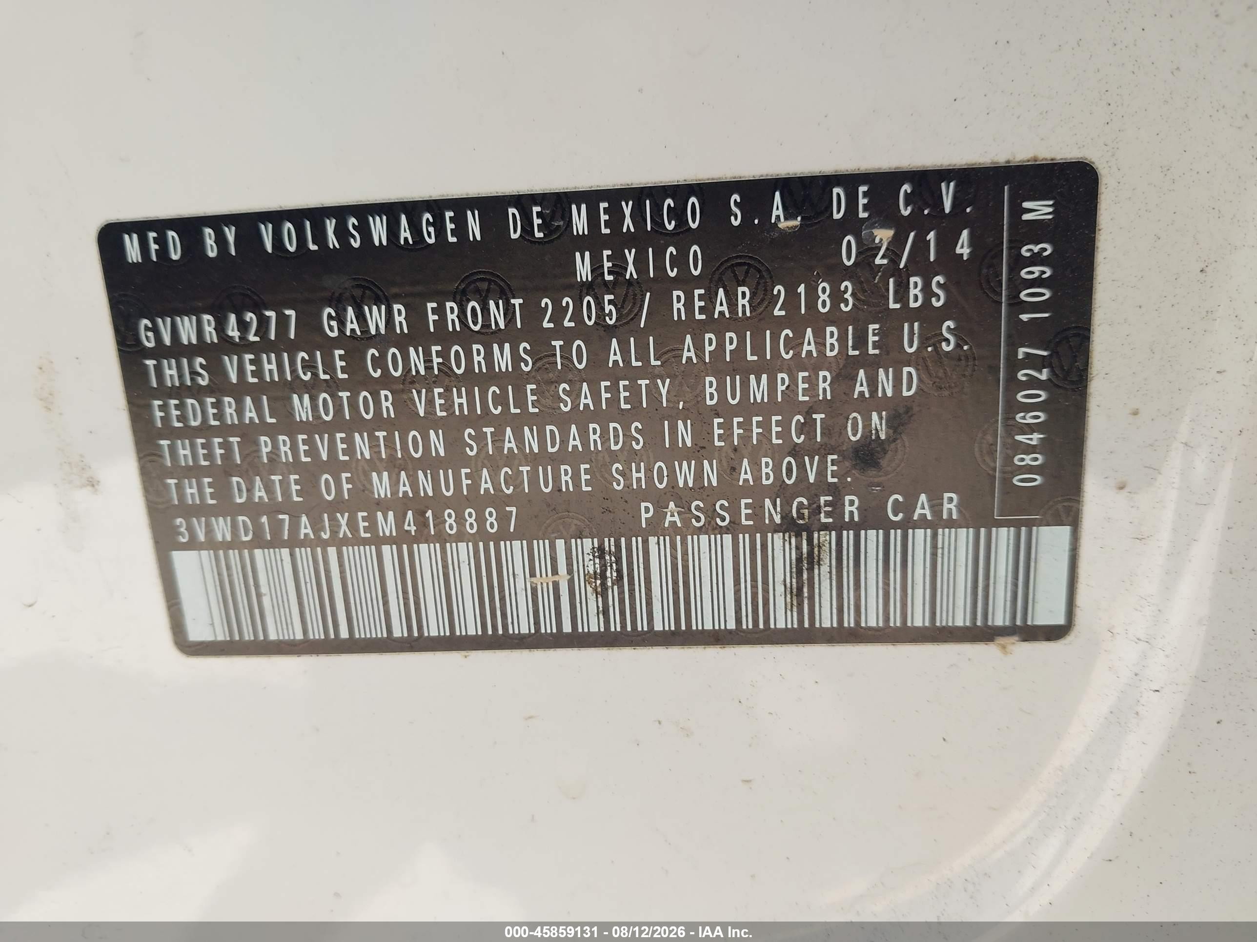 2014 Volkswagen Jetta 1.8t Se Белый vin: 3VWD17AJXEM418887
