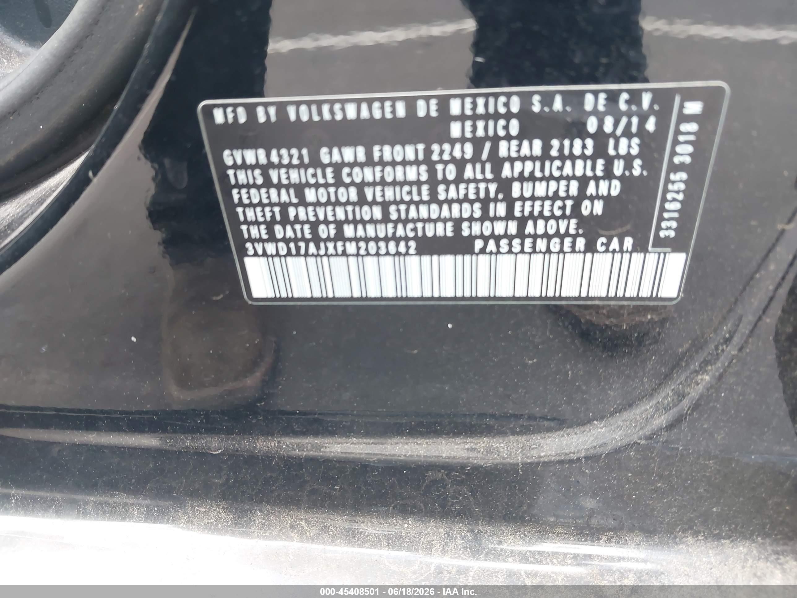 2015 Volkswagen Jetta 1.8t Sport Black vin: 3VWD17AJXFM203642