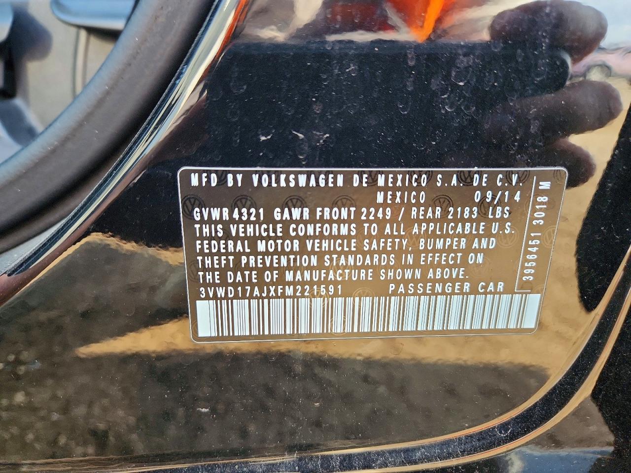 2015 Volkswagen Jetta Se Черный vin: 3VWD17AJXFM221591