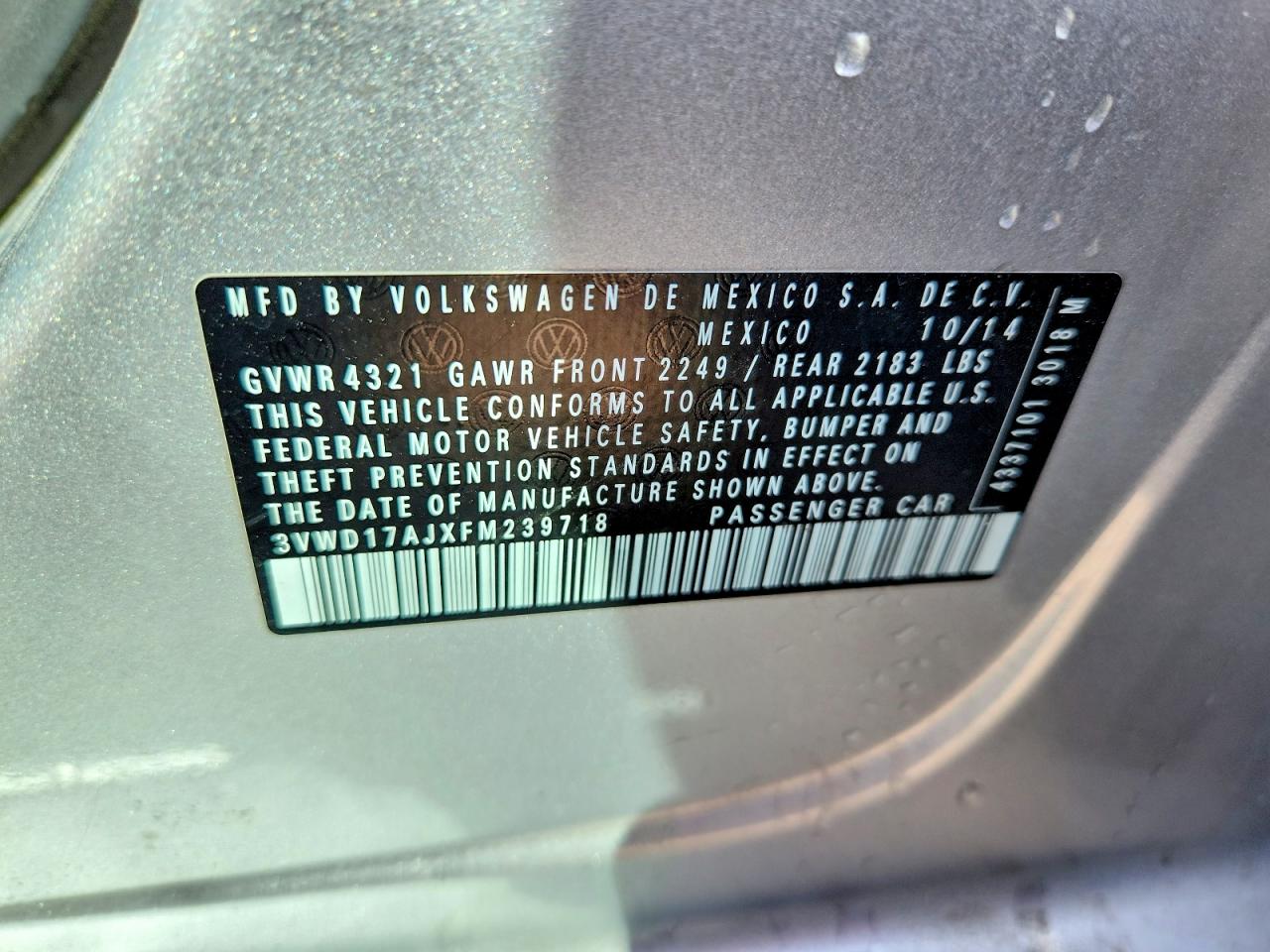 2015 Volkswagen Jetta Se Silver vin: 3VWD17AJXFM239718