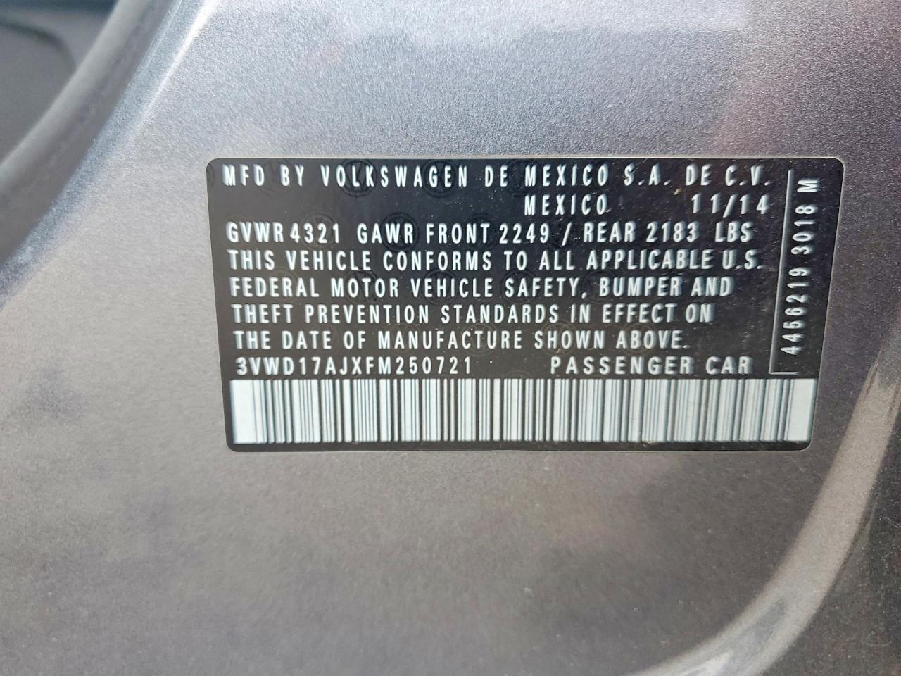 2015 Volkswagen Jetta Se Gray vin: 3VWD17AJXFM250721