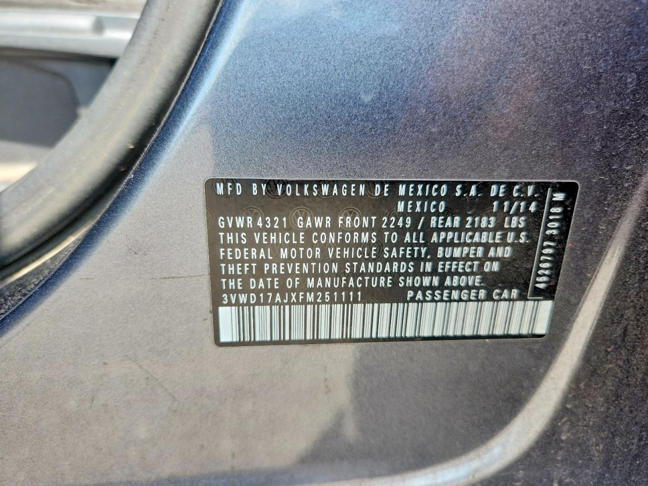 2015 Volkswagen Jetta Se Gray vin: 3VWD17AJXFM251111