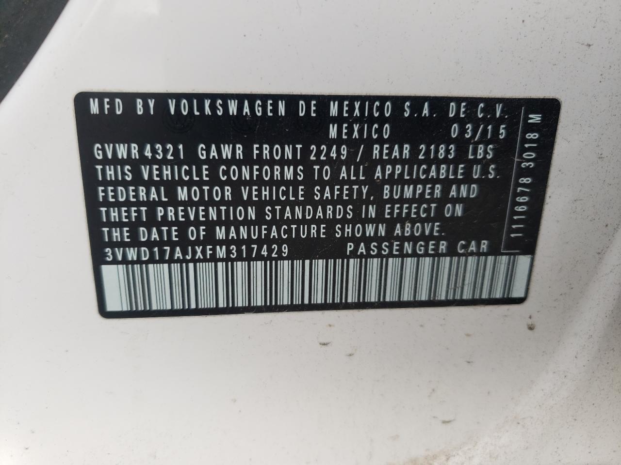 2015 Volkswagen Jetta Se Белый vin: 3VWD17AJXFM317429