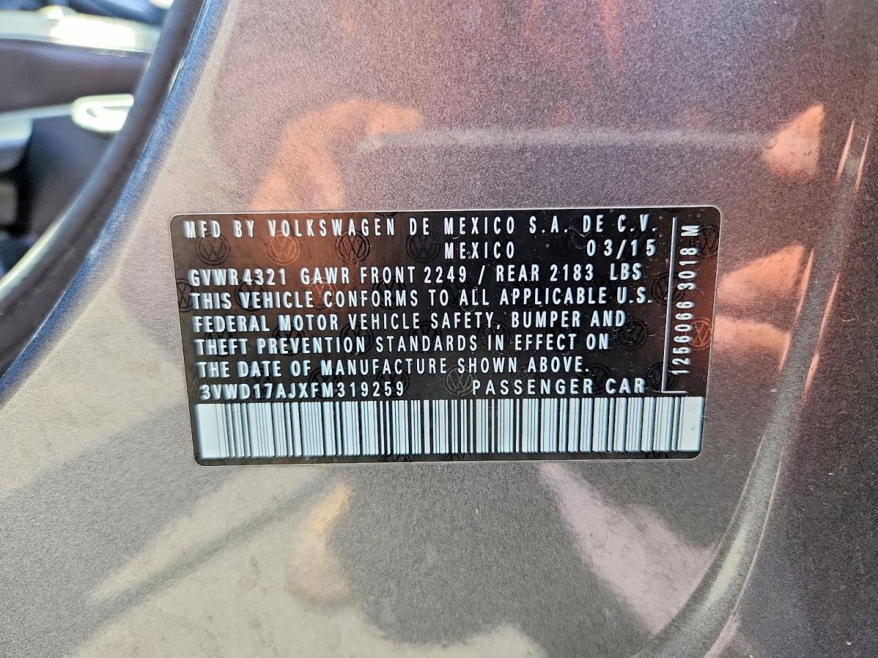 2015 Volkswagen Jetta Gray vin: 3VWD17AJXFM319259