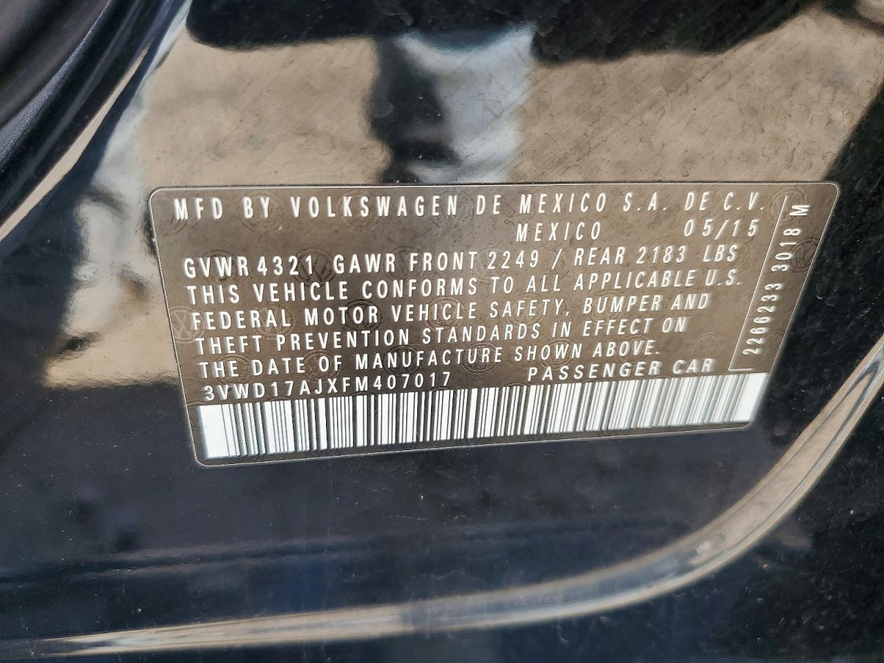 2015 Volkswagen Jetta Se Black vin: 3VWD17AJXFM407017
