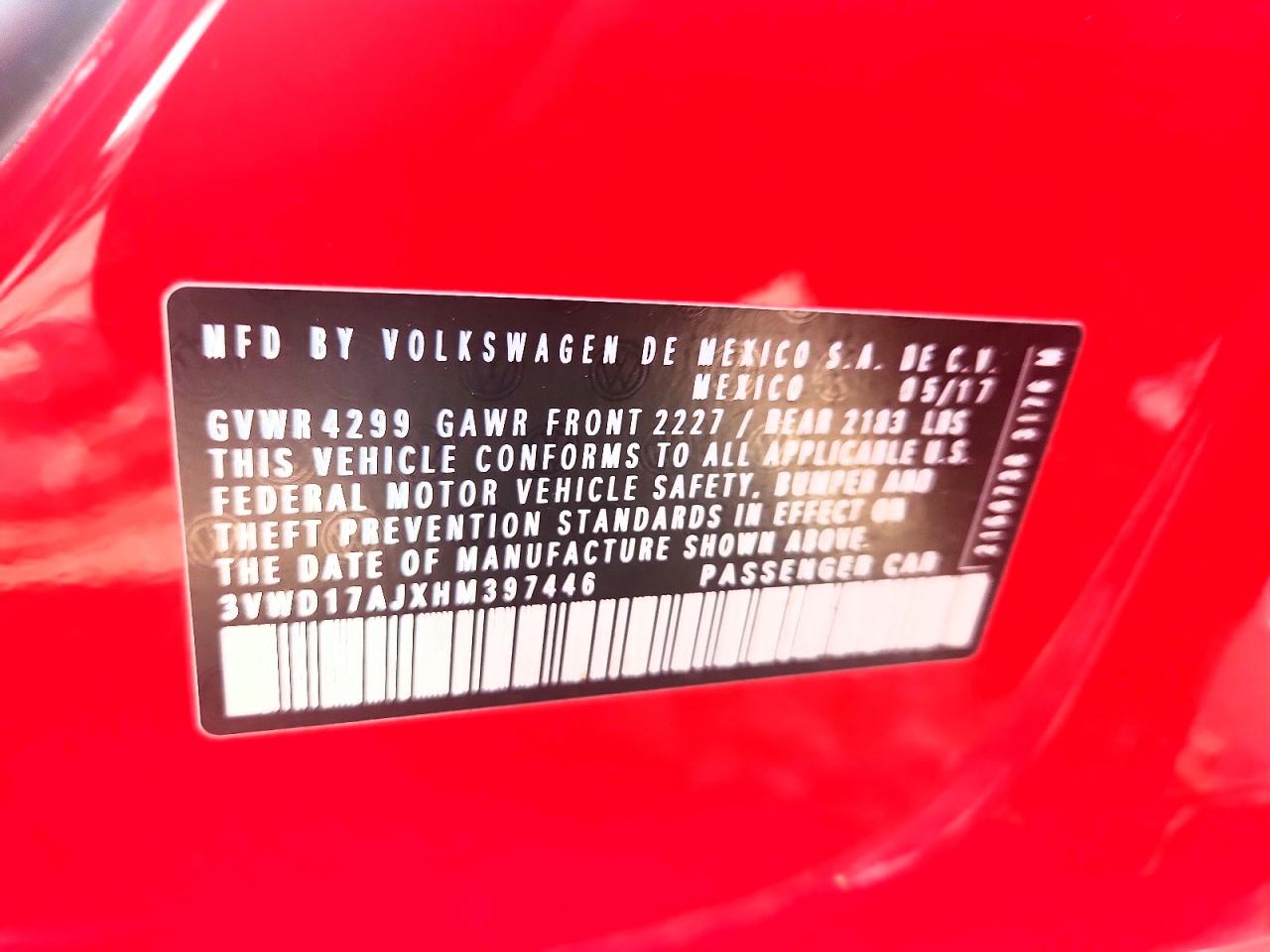 2017 Volkswagen Jetta Sport Red vin: 3VWD17AJXHM397446