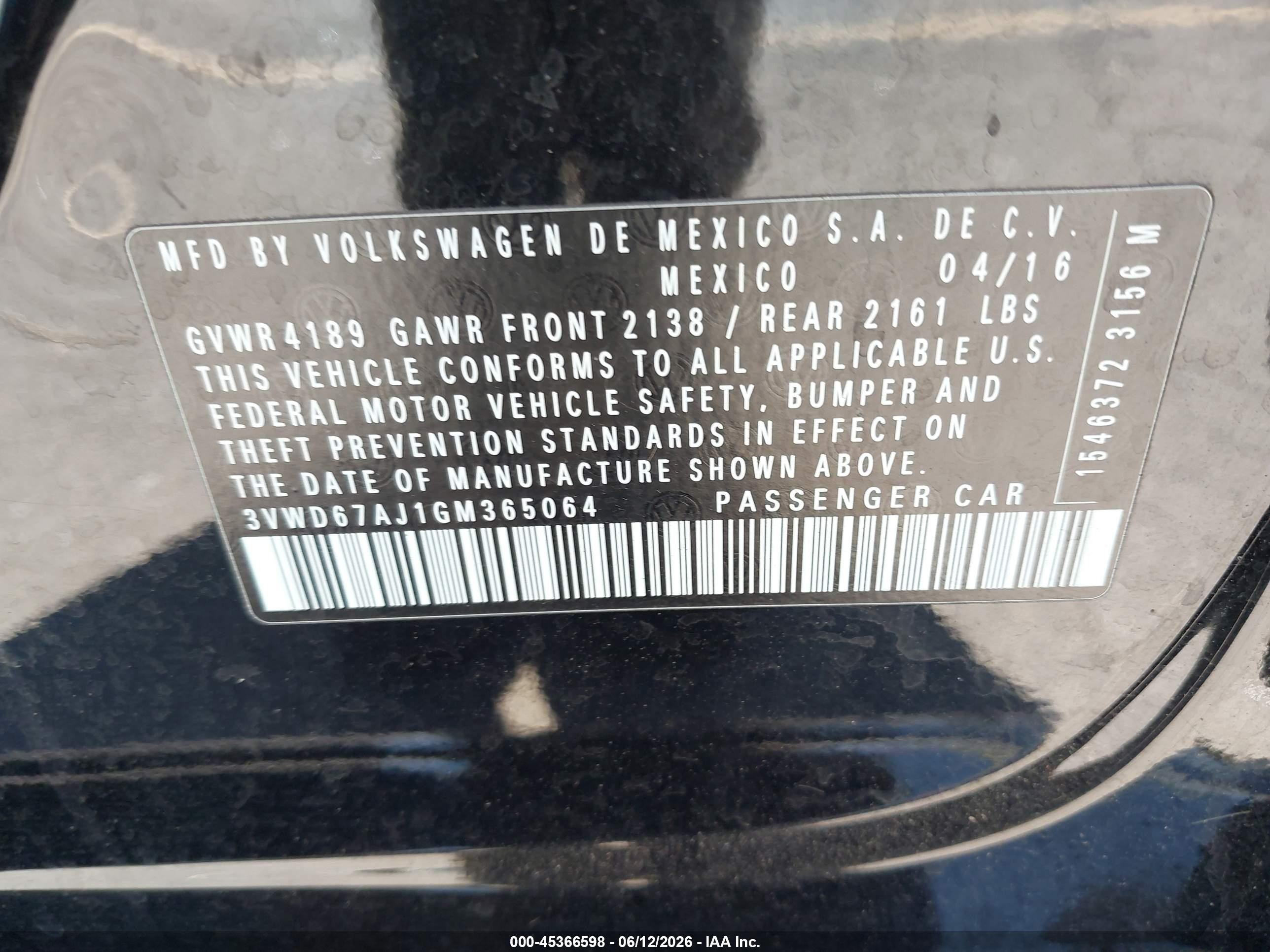 2016 Volkswagen Jetta 1.4t Se Black vin: 3VWD67AJ1GM365064