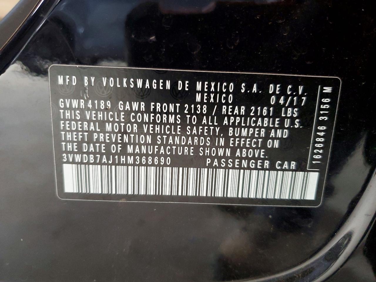 2017 Volkswagen Jetta Se Black vin: 3VWDB7AJ1HM368690
