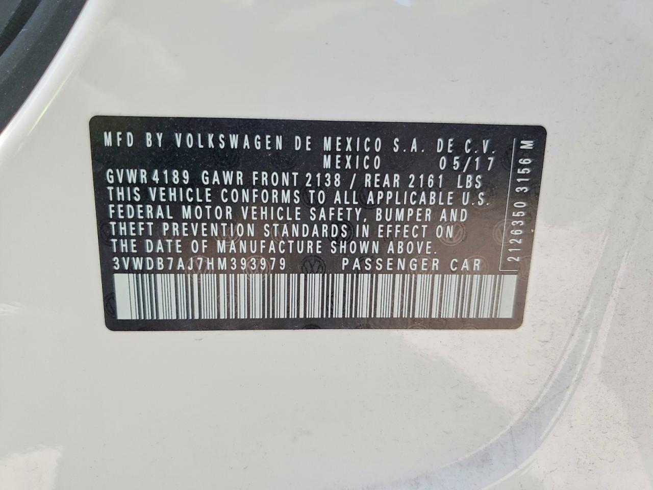 2017 Volkswagen Jetta Se White vin: 3VWDB7AJ7HM393979