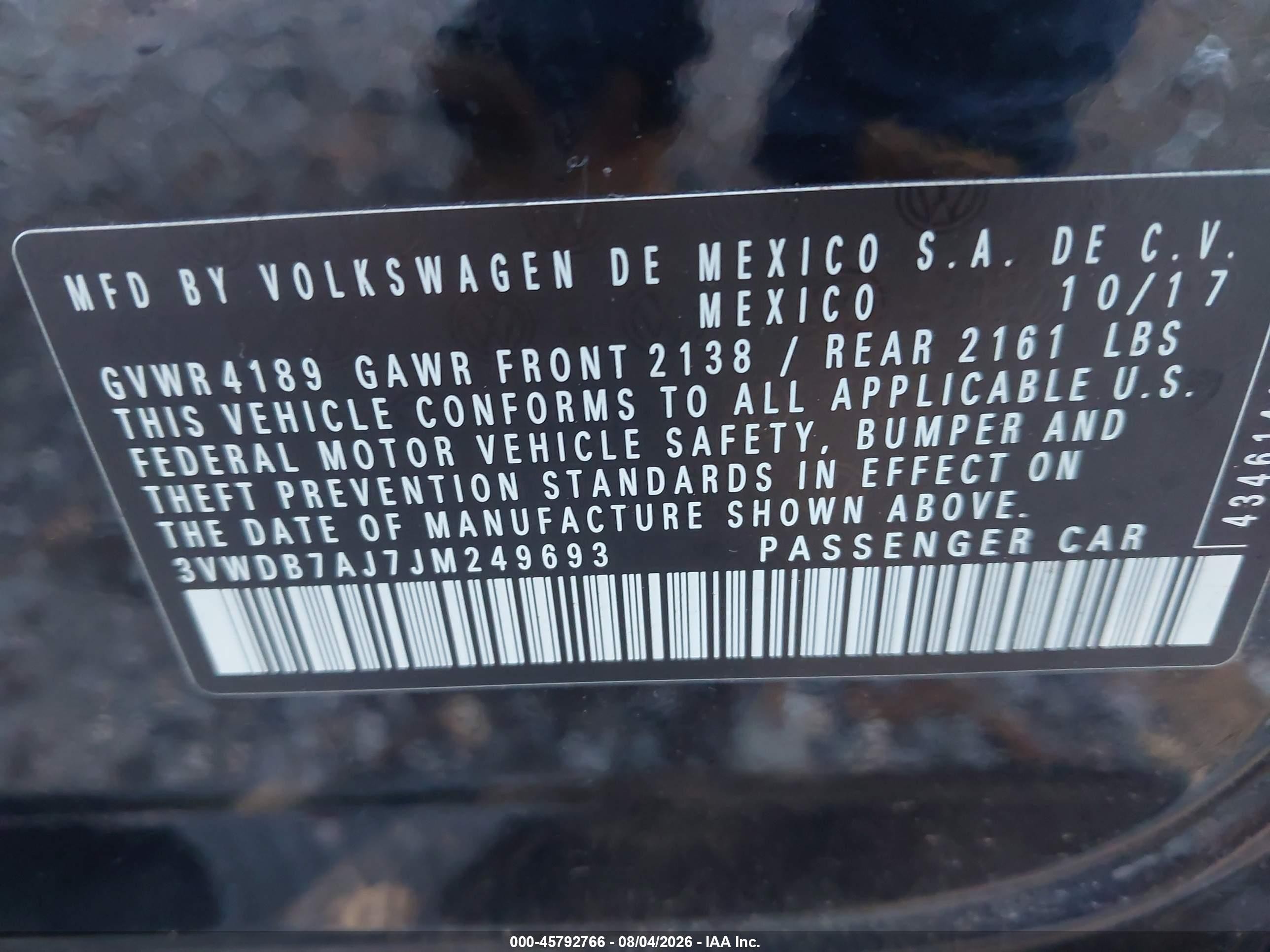 2018 Volkswagen Jetta 1.4t Se/1.4t Wolfsburg Edition Черный vin: 3VWDB7AJ7JM249693