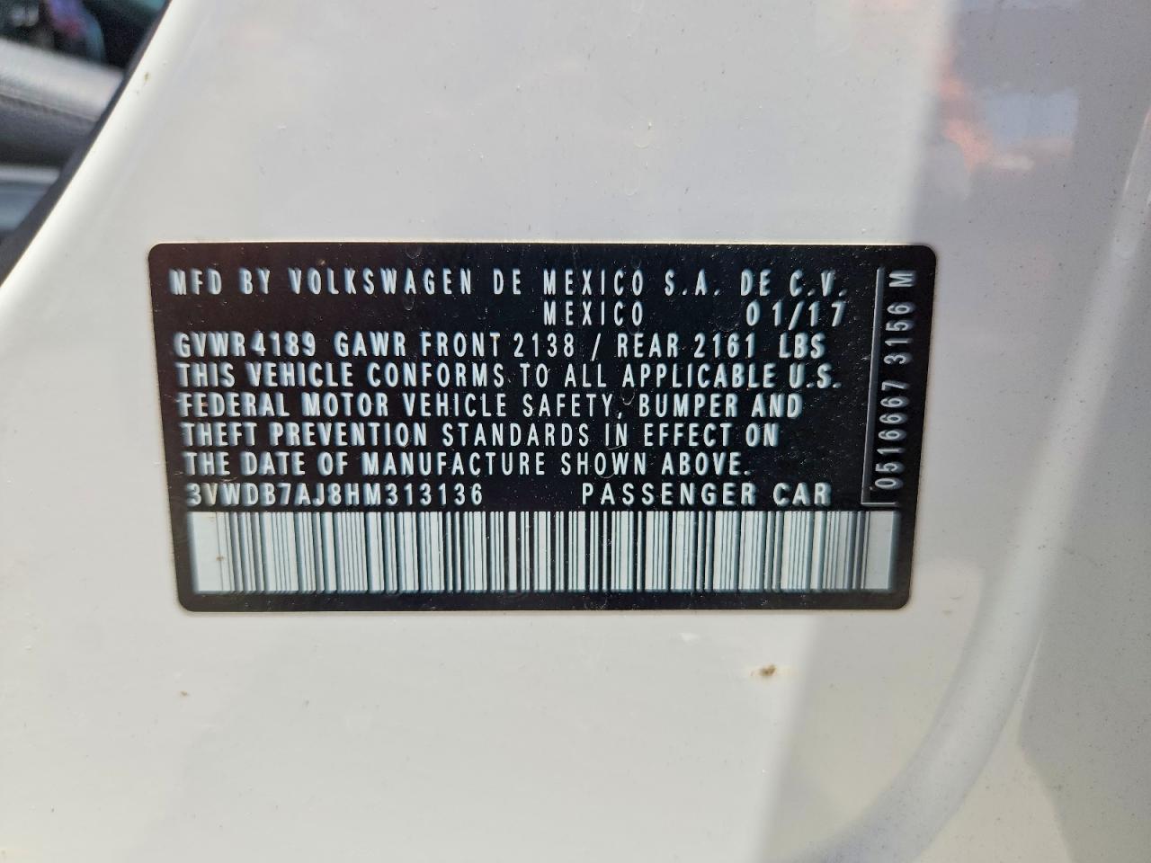 2017 Volkswagen Jetta Se White vin: 3VWDB7AJ8HM313136