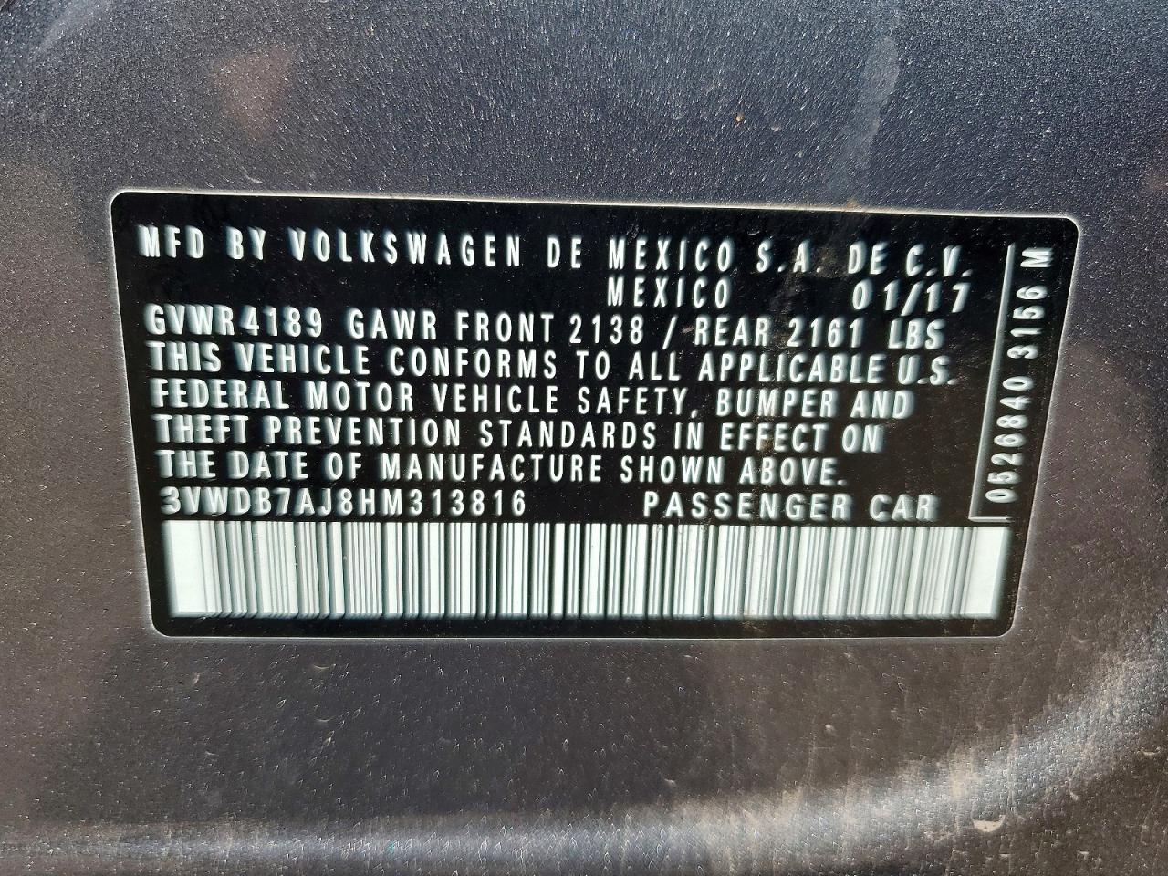 2017 Volkswagen Jetta Se Gray vin: 3VWDB7AJ8HM313816
