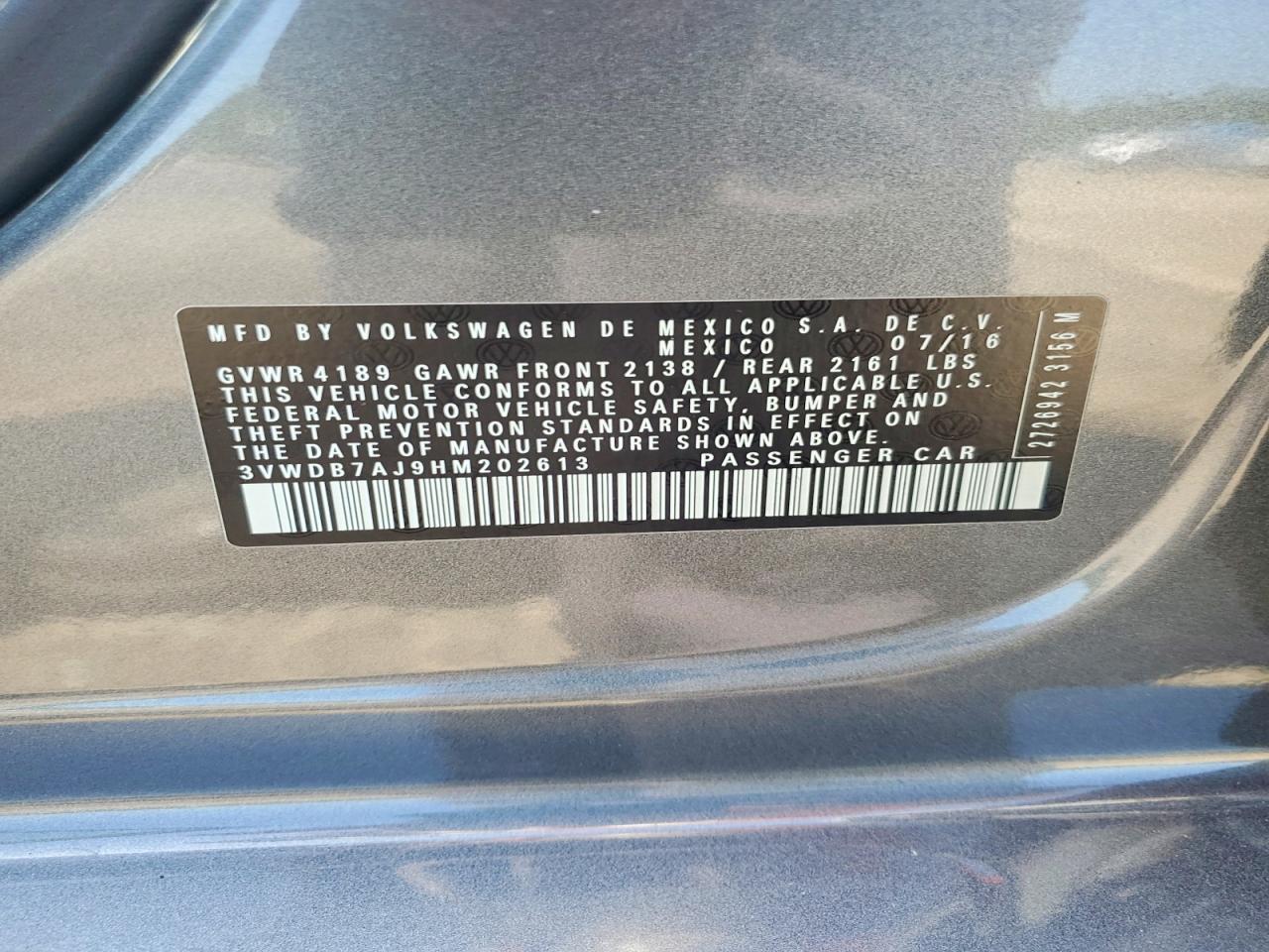 2017 Volkswagen Jetta Se Gray vin: 3VWDB7AJ9HM202613