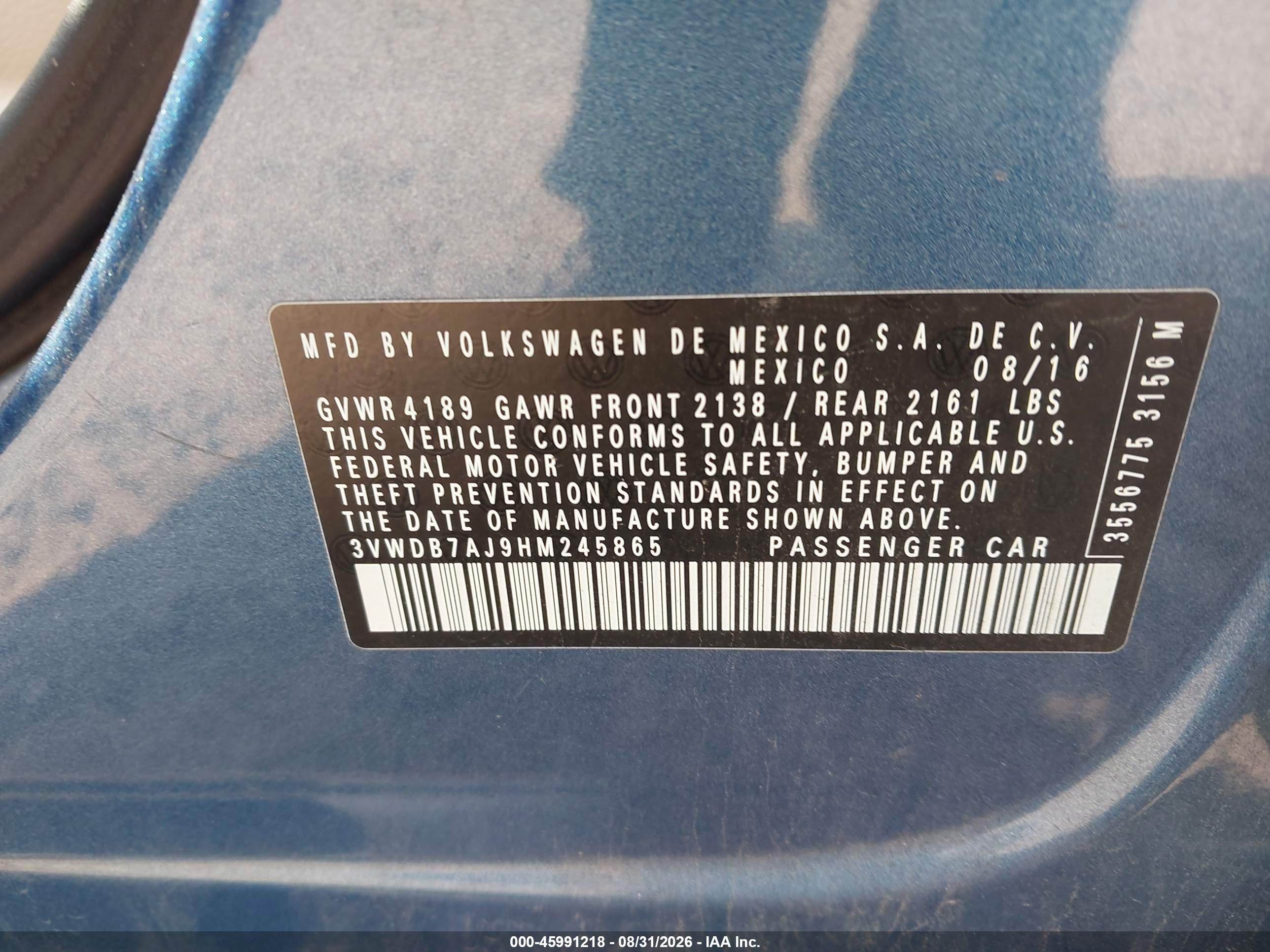 2017 Volkswagen Jetta 1.4t Se Blue vin: 3VWDB7AJ9HM245865