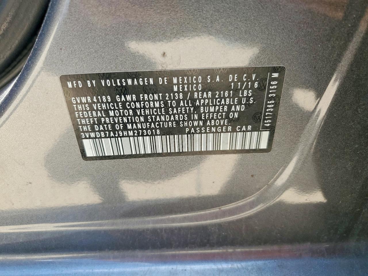 2017 Volkswagen Jetta Se Gray vin: 3VWDB7AJ9HM273018