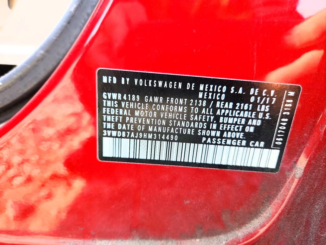 2017 Volkswagen Jetta Se Burgundy vin: 3VWDB7AJ9HM314490