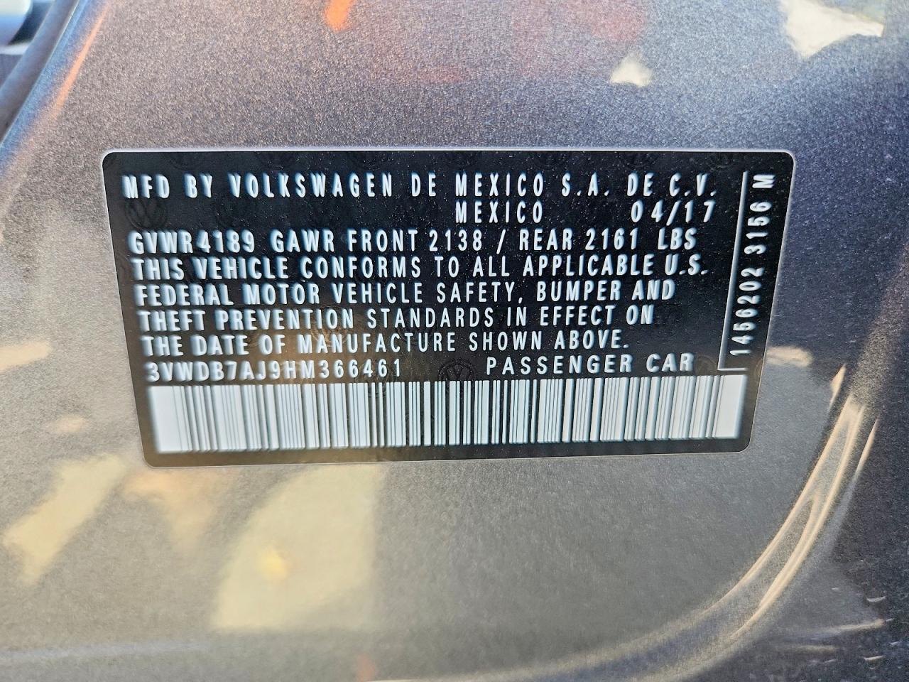 2017 Volkswagen Jetta Se Gray vin: 3VWDB7AJ9HM366461