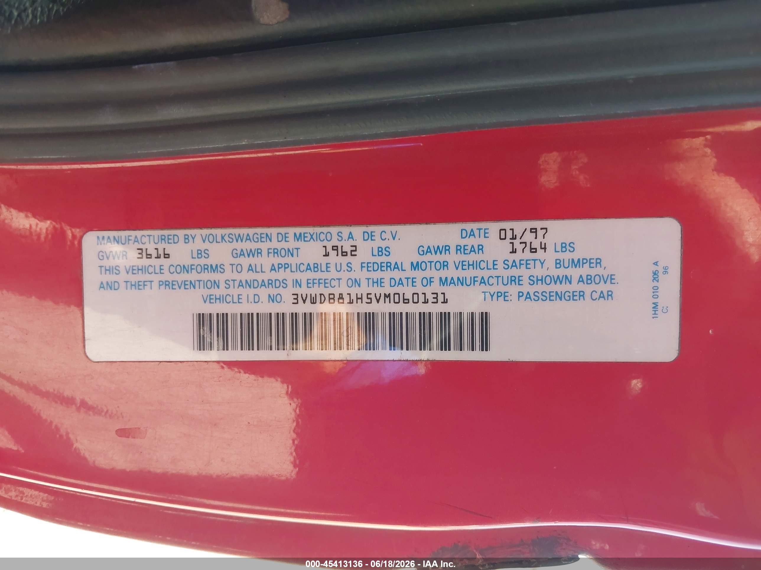 1997 Volkswagen Golf Gti Red vin: 3VWDB81H5VM060131