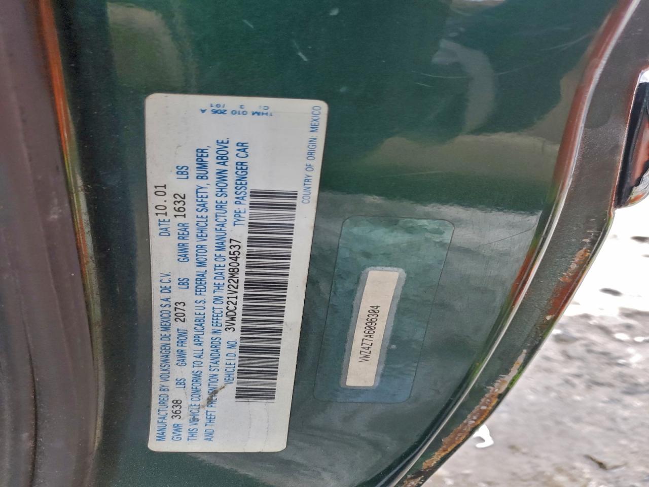 2002 Volkswagen Cabrio Glx Green vin: 3VWDC21V22M804537