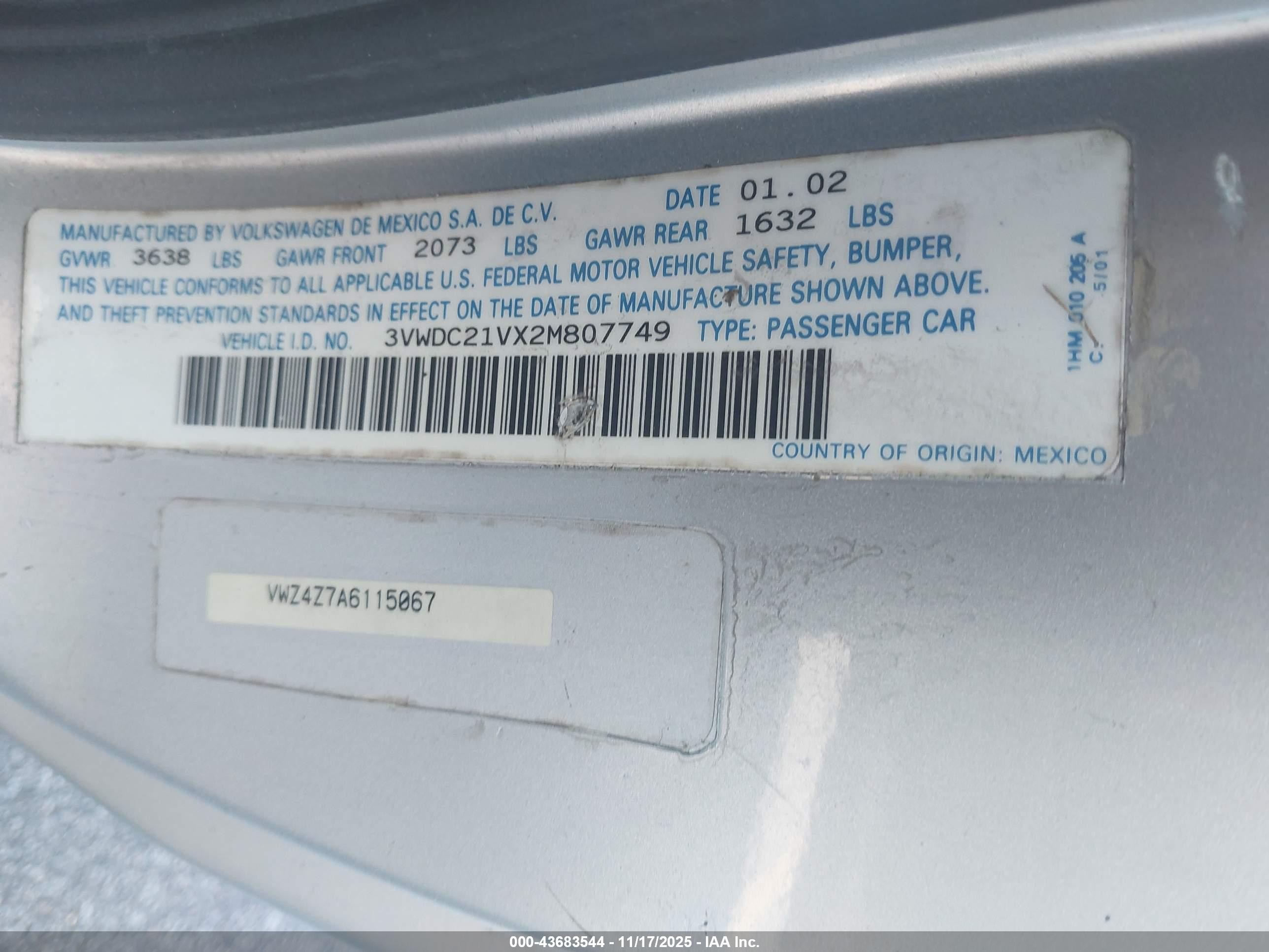 2002 Volkswagen Cabrio Glx Серебряный vin: 3VWDC21VX2M807749