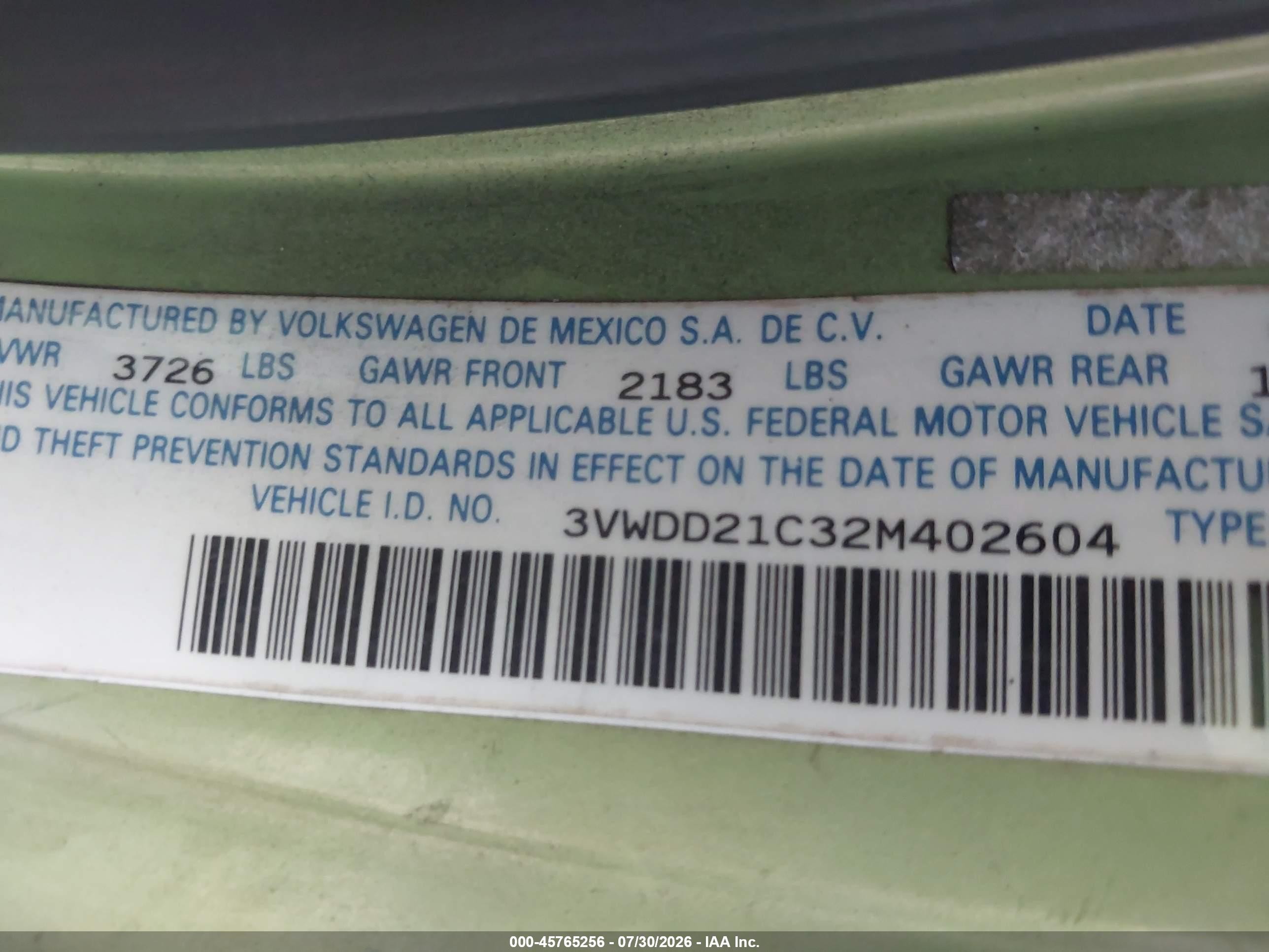2002 Volkswagen New Beetle Glx Green vin: 3VWDD21C32M402604