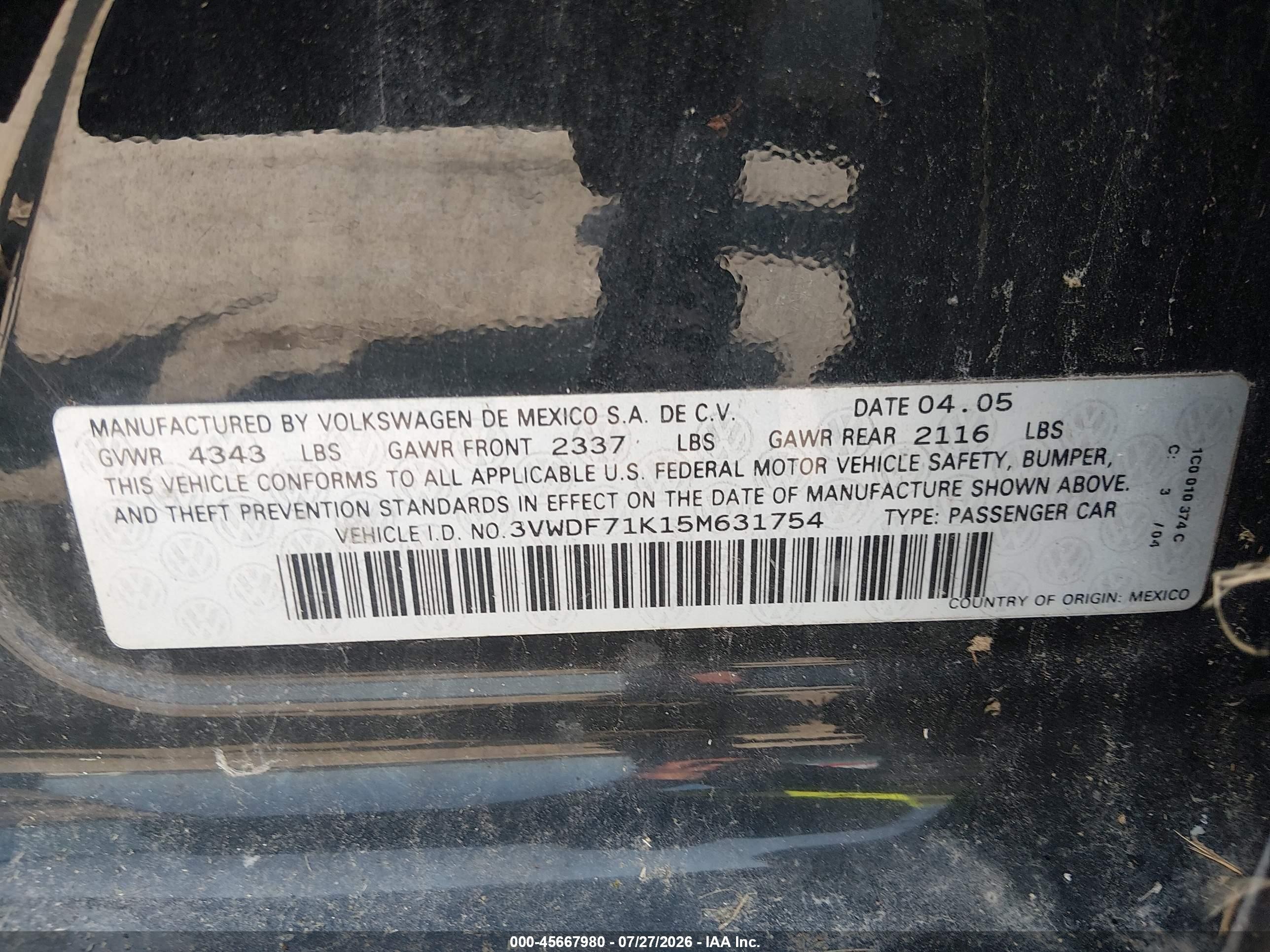 2005 Volkswagen Jetta 2.5 Черный vin: 3VWDF71K15M631754